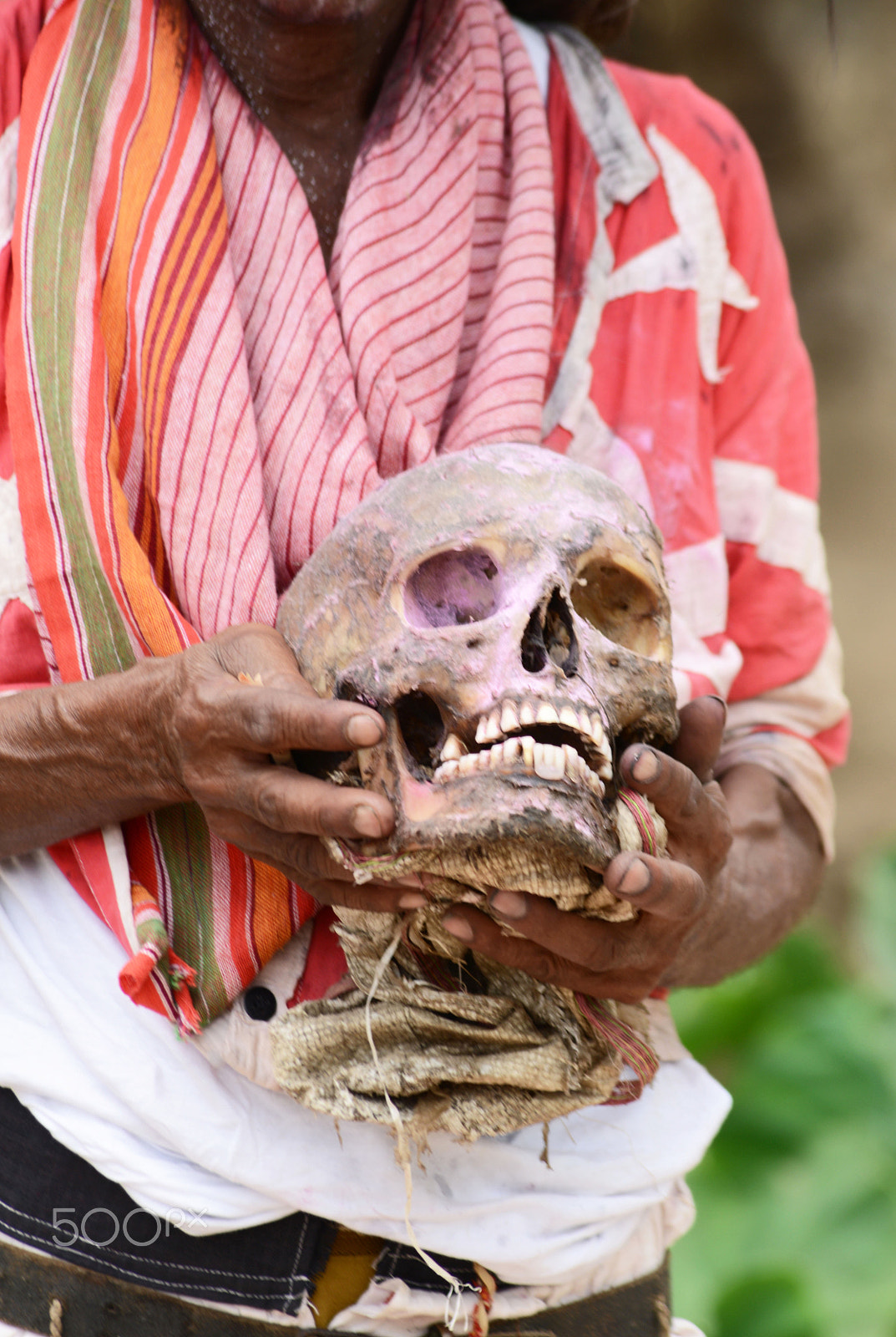 Nikon D800E sample photo. Man with skull close up westbengal india photography