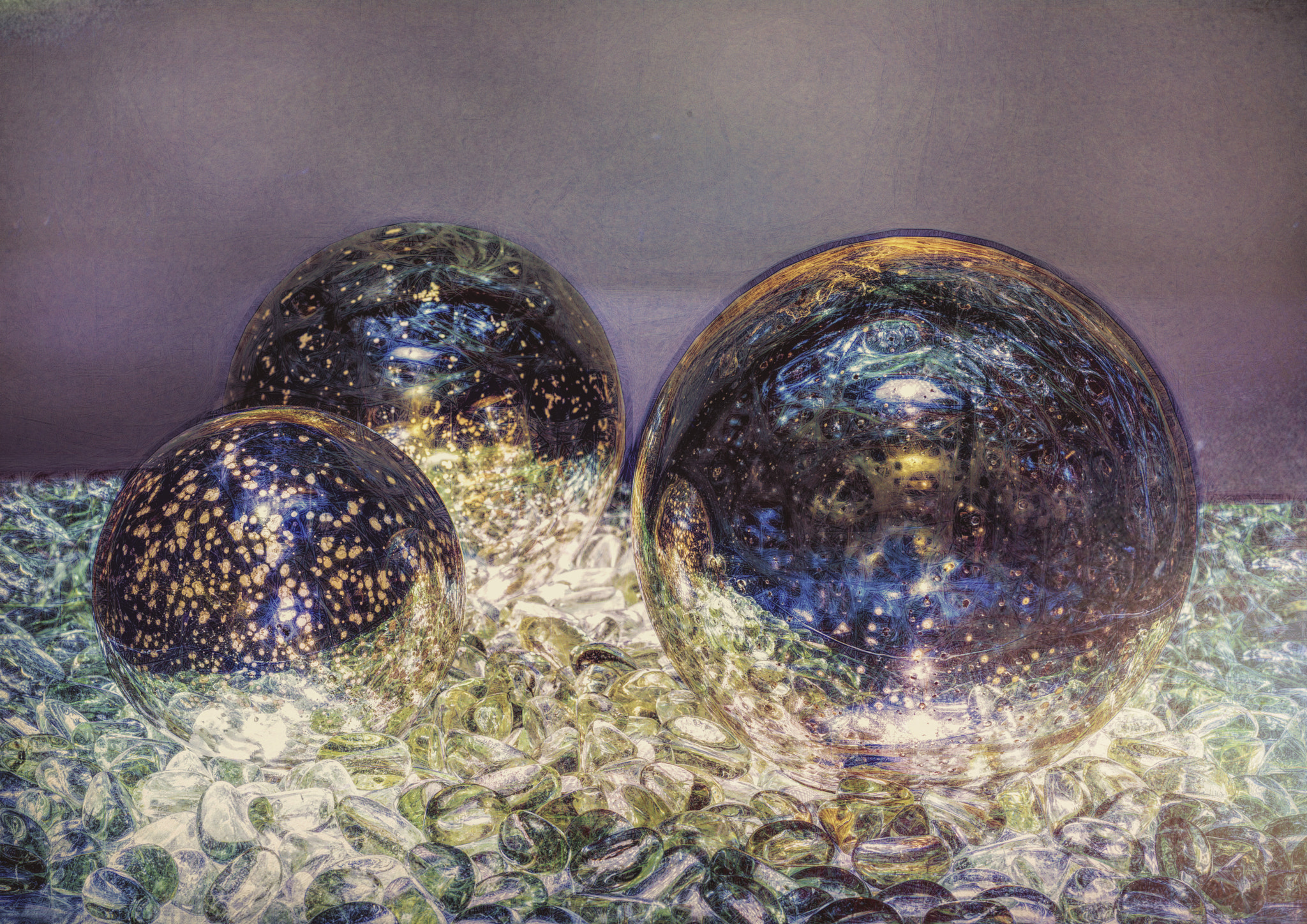 Nikon D810 + PC Micro-Nikkor 85mm f/2.8D sample photo. Glass spheres on glass rocks photography
