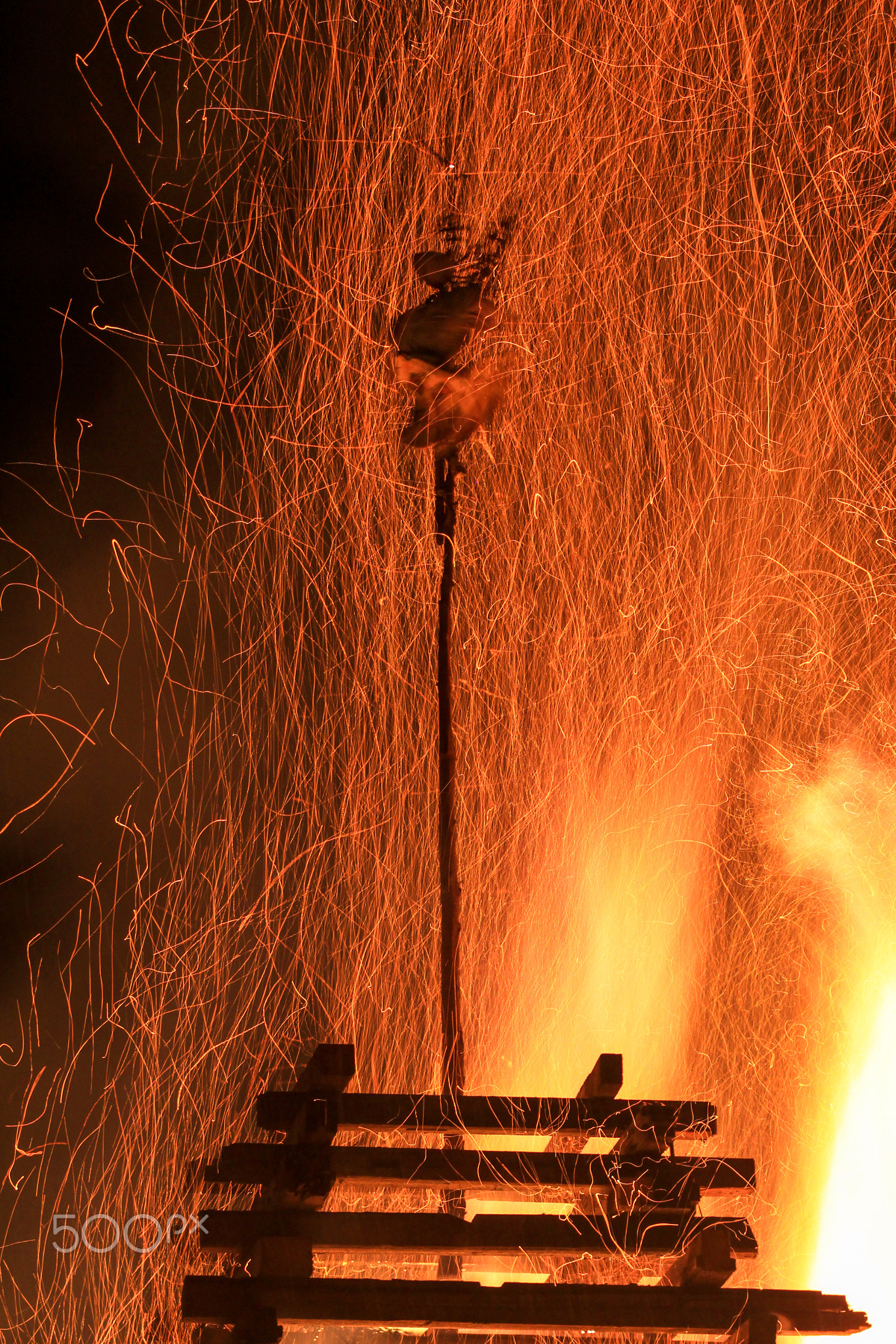 Big huge traditional fire. Burning of witches in a bonfire.