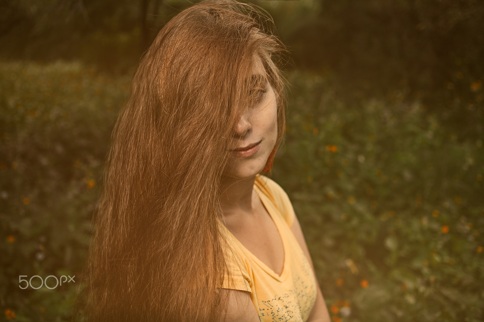 Canon EOS 5D + Canon EF 35mm F2 sample photo. Attractive long haired blond girl hide half of her face by hair photography