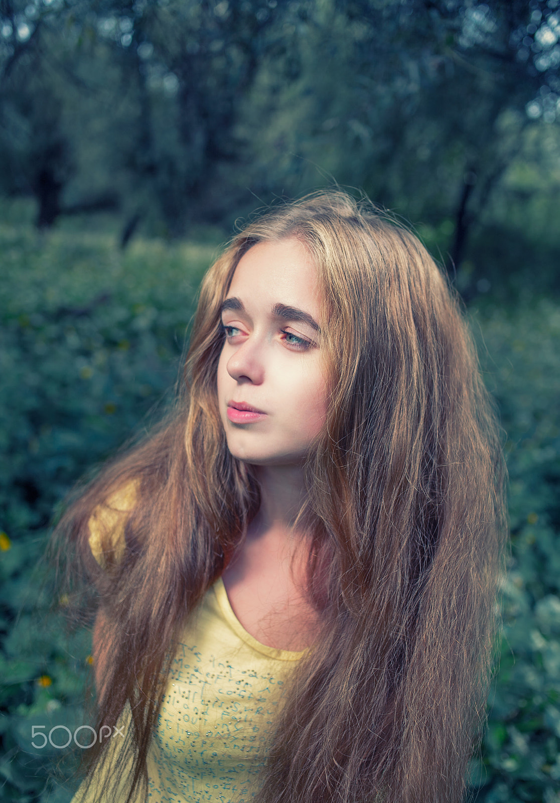 Canon EOS 5D + Canon EF 35mm F2 sample photo. Long haired blonde girl posing in the park looking away retro toned image photography