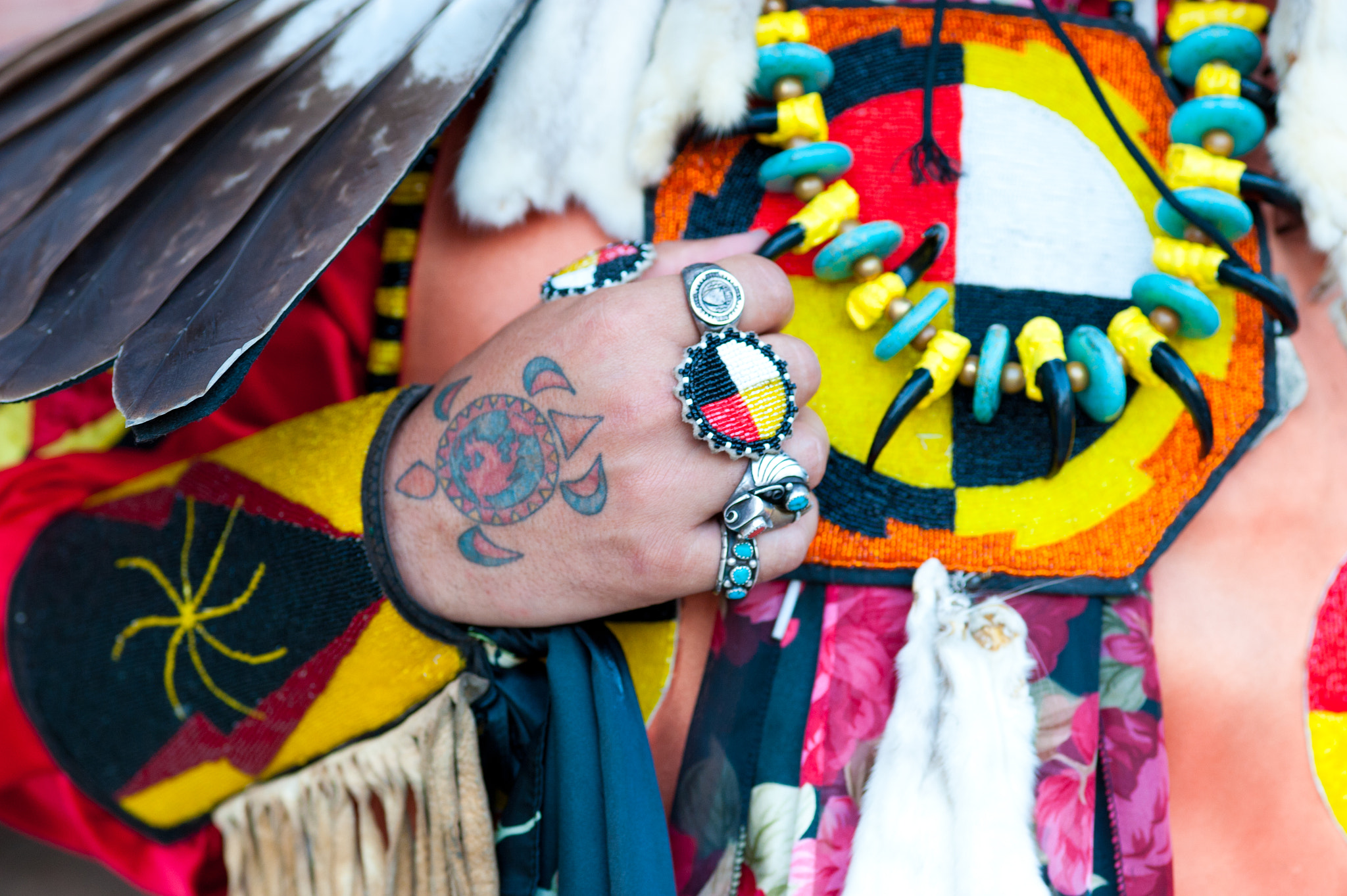 Nikon D700 sample photo. Detail of man dressed in lumbee indian regalia photography