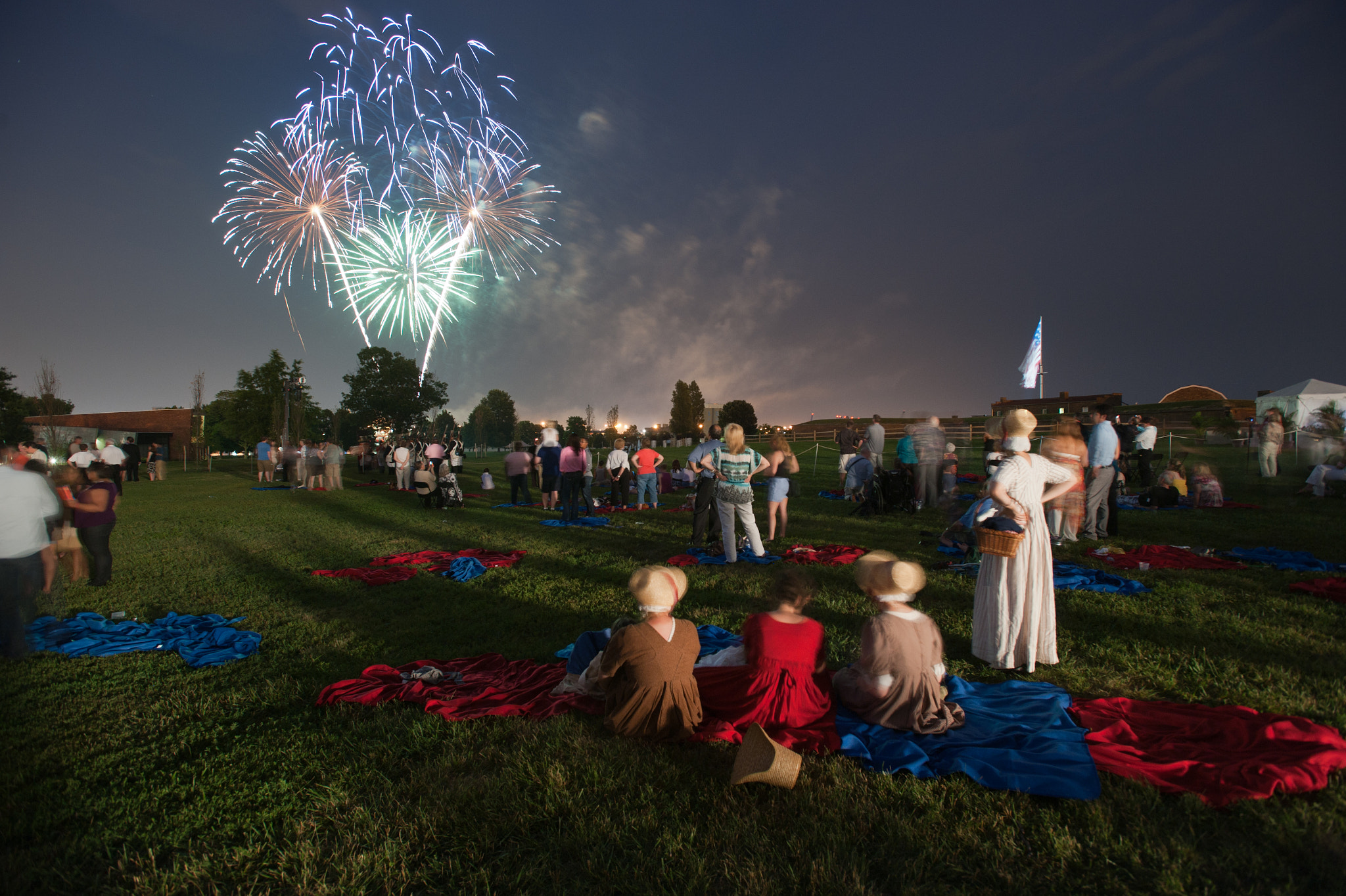 Nikon D700 + Nikon AF-S Nikkor 17-35mm F2.8D ED-IF sample photo. Reencators of war of 1812 watching fireworks display photography