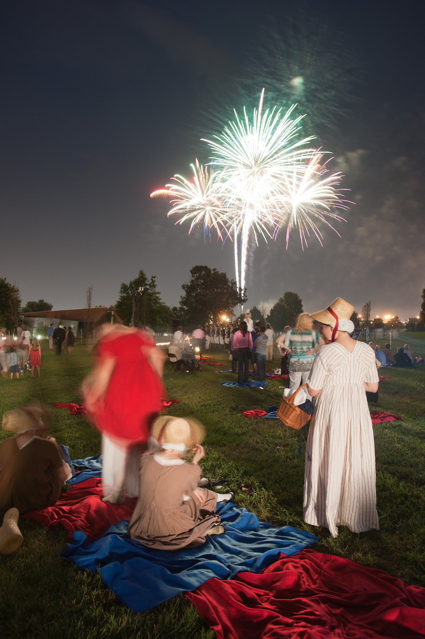 Nikon D700 + Nikon AF-S Nikkor 17-35mm F2.8D ED-IF sample photo. Reencators of war of 1812 watching fireworks display photography