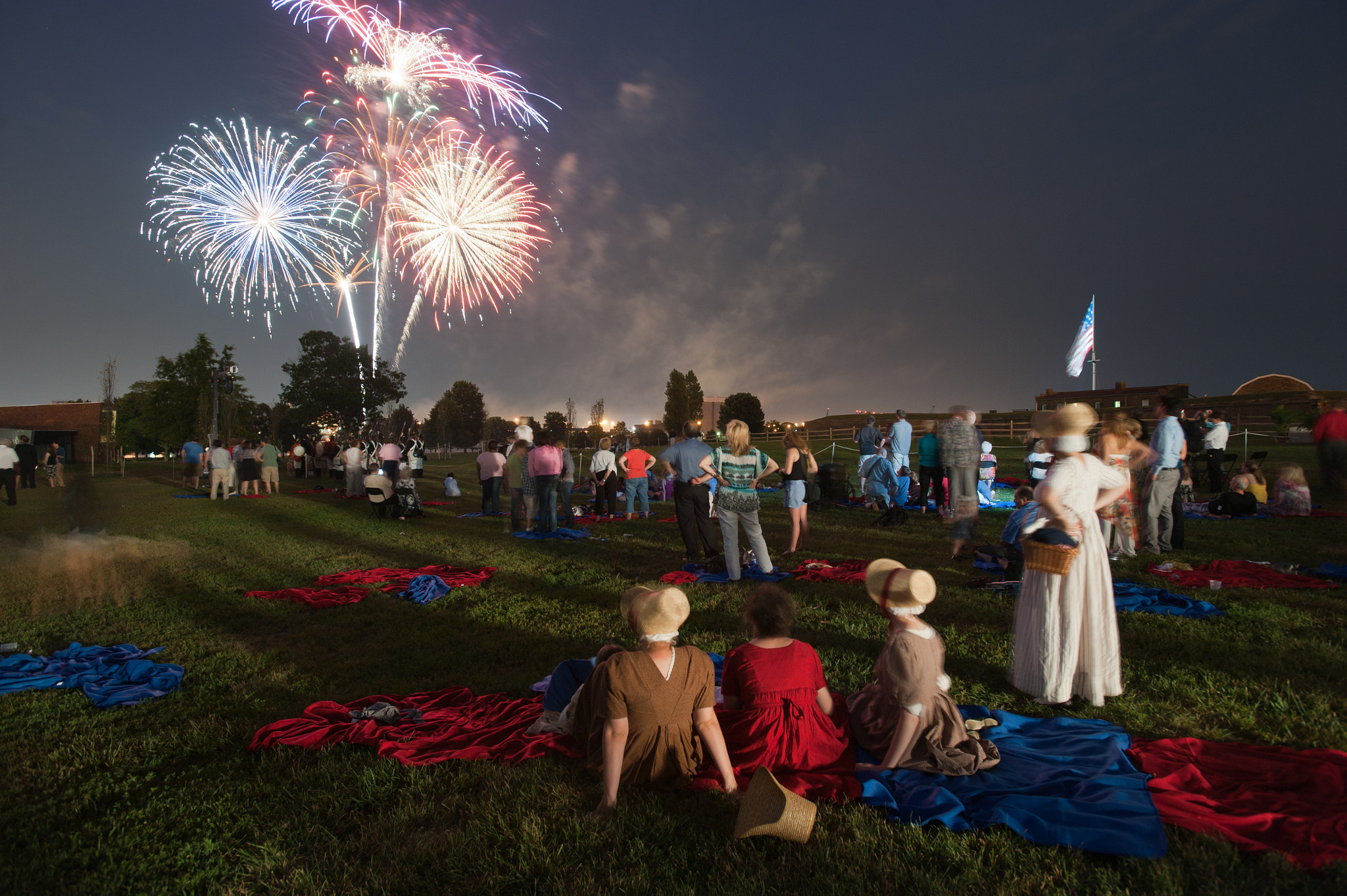 Nikon D700 + Nikon AF-S Nikkor 17-35mm F2.8D ED-IF sample photo. Reencators of war of 1812 watching fireworks display photography