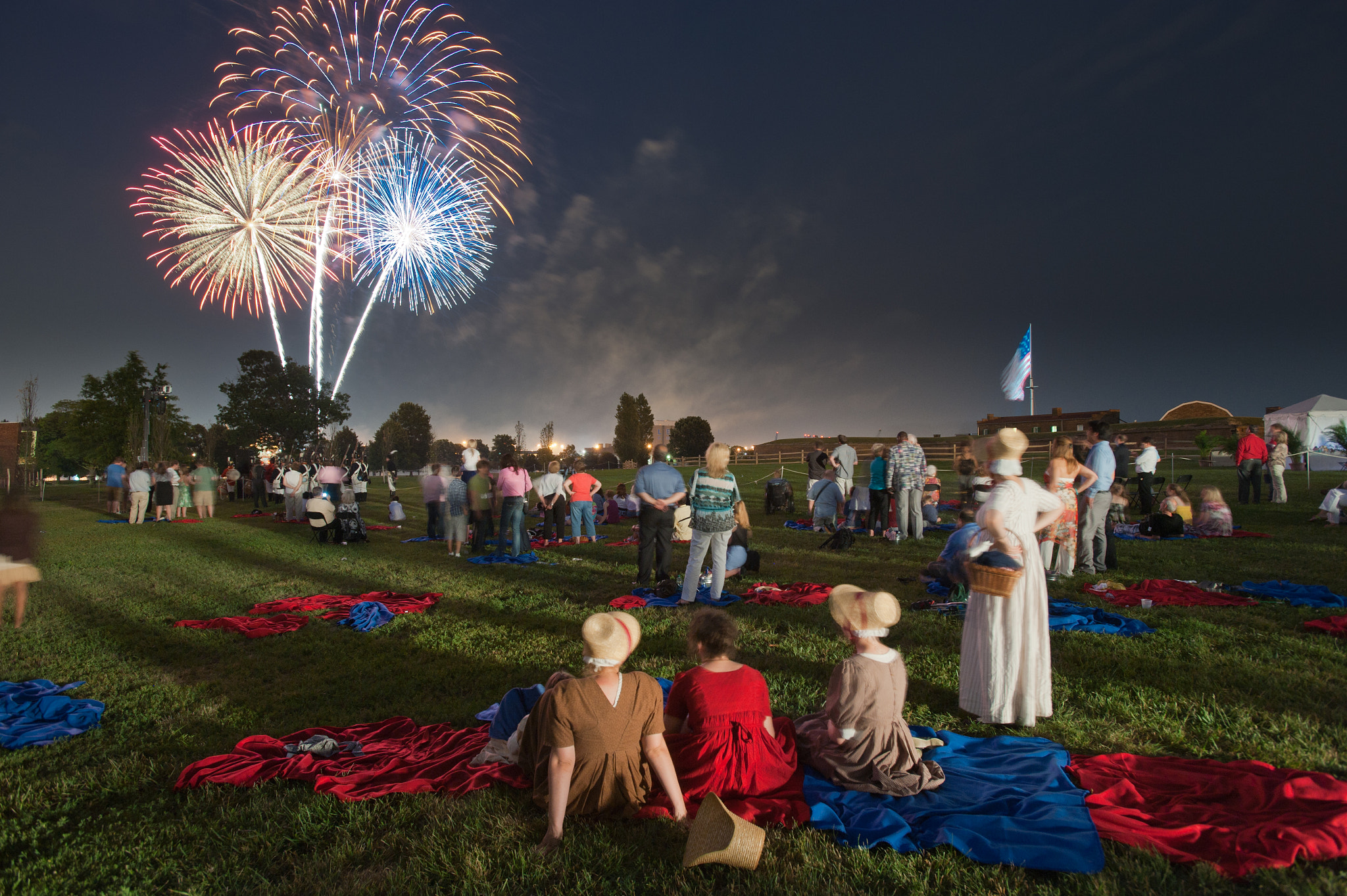 Nikon D700 + Nikon AF-S Nikkor 17-35mm F2.8D ED-IF sample photo. Reencators of war of 1812 watching fireworks display photography