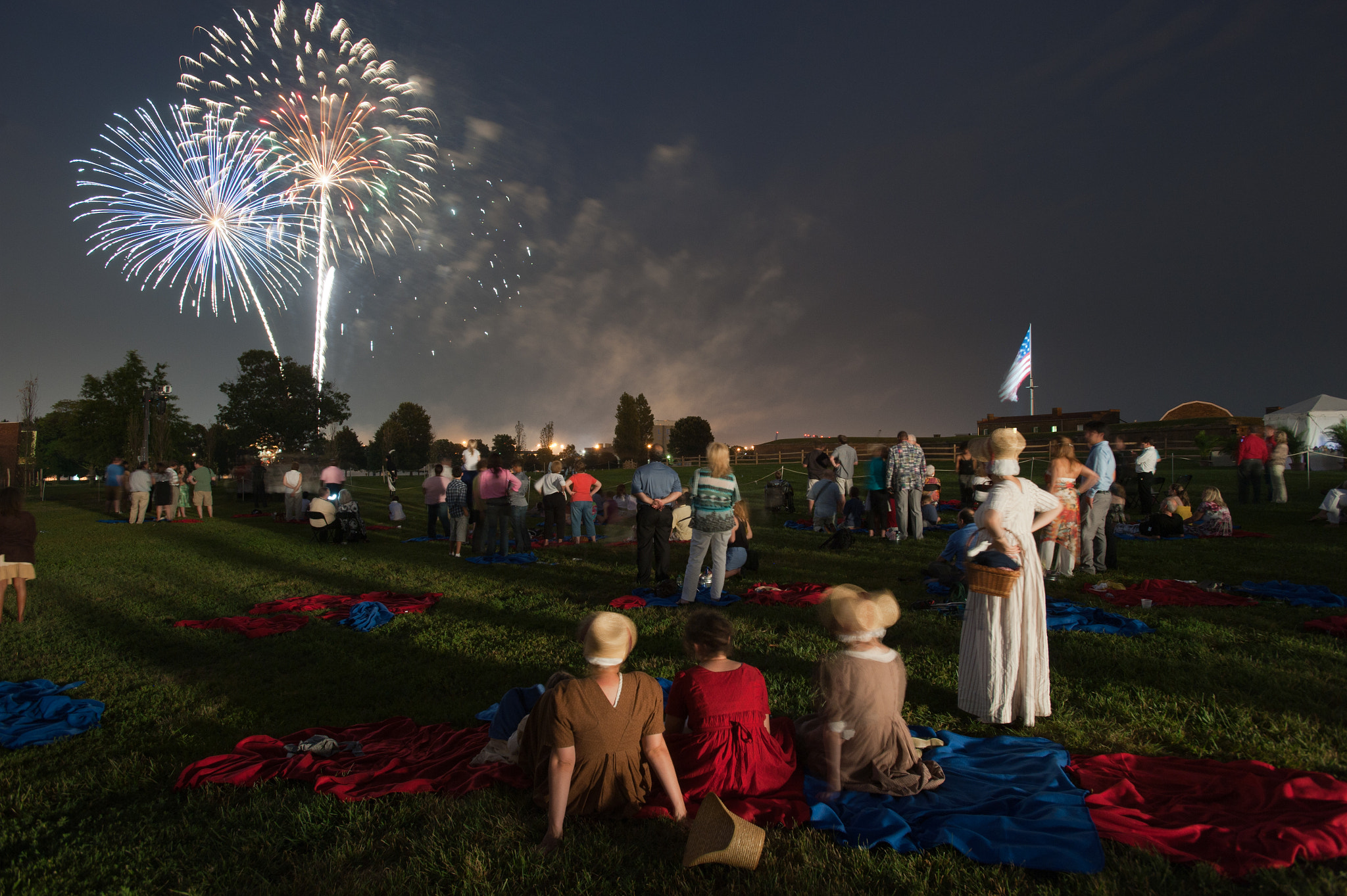 Nikon D700 + Nikon AF-S Nikkor 17-35mm F2.8D ED-IF sample photo. Reencators of war of 1812 watching fireworks display photography