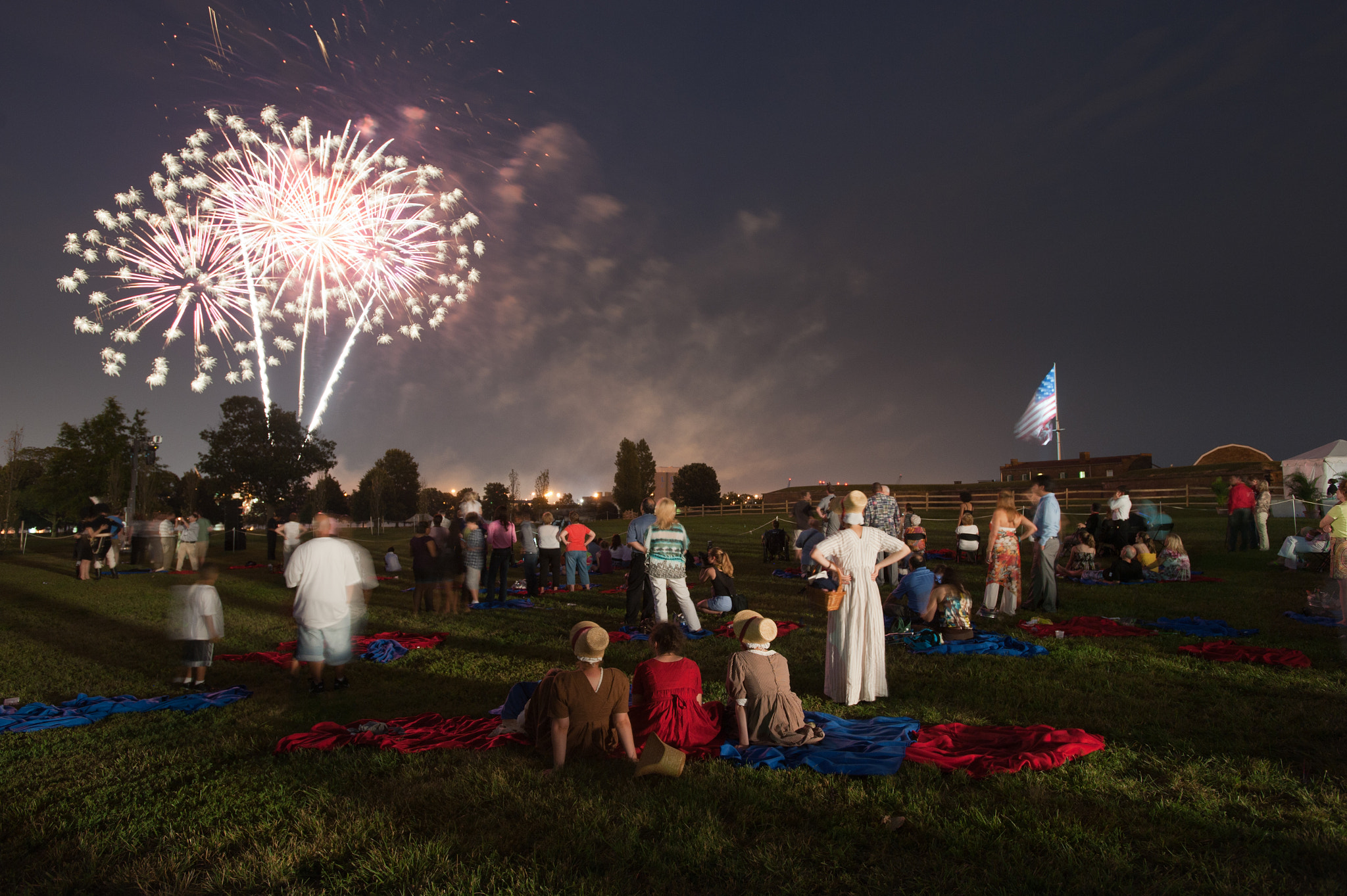 Nikon AF-S Nikkor 17-35mm F2.8D ED-IF sample photo. Reencators of war of 1812 watching fireworks display photography