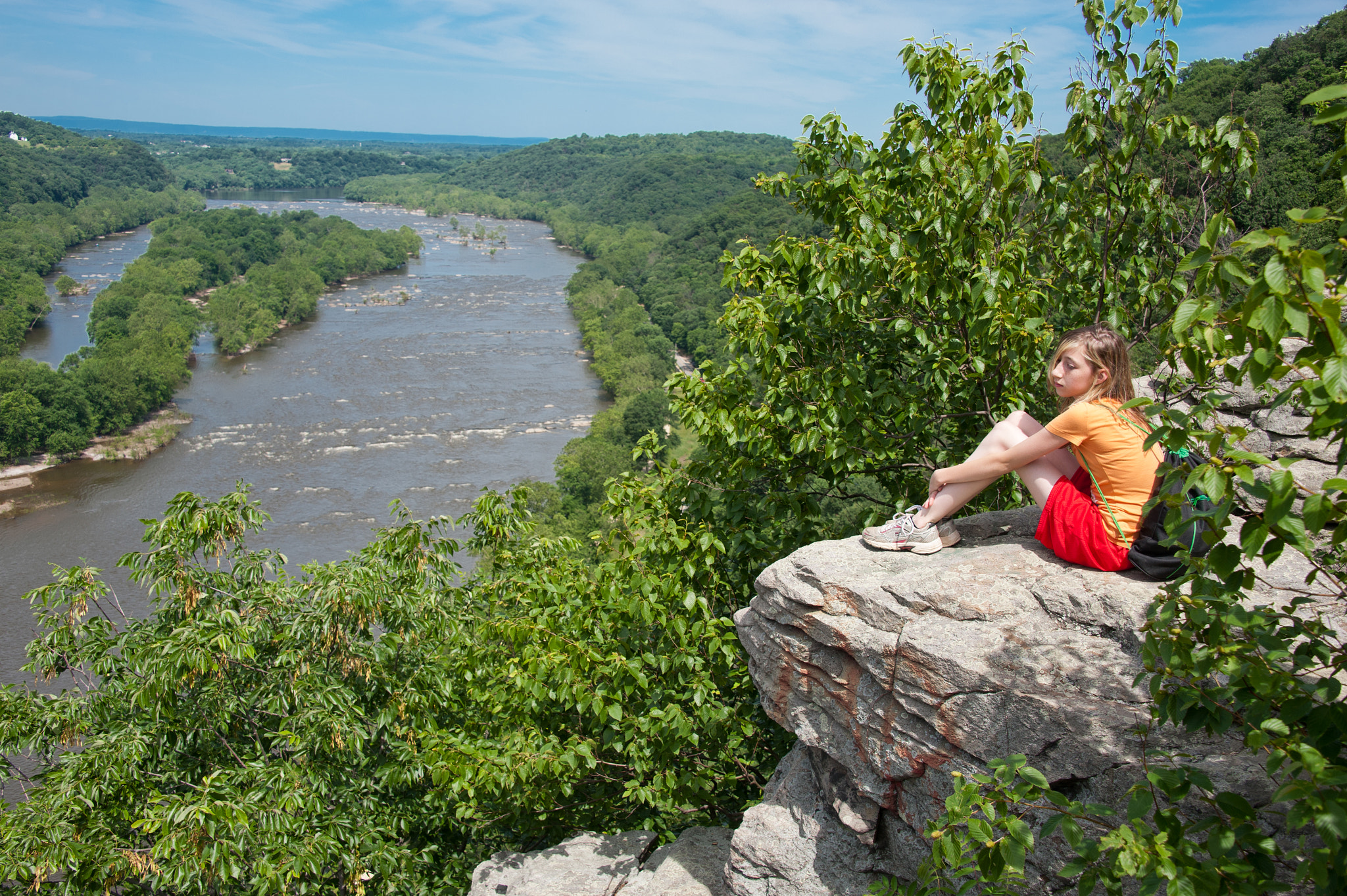 Nikon D700 sample photo. Girl sitting on a rock overlooking potomic river, burkitts, md photography