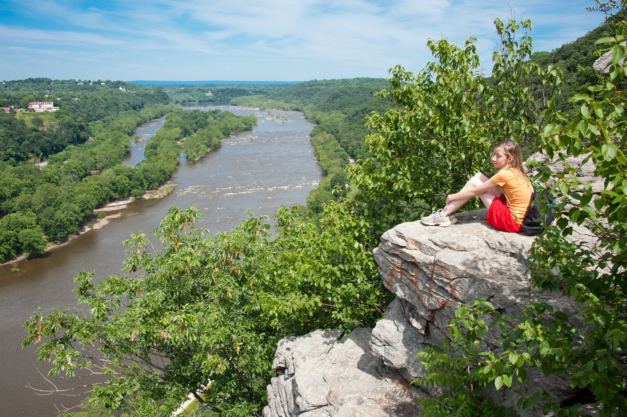 Nikon D700 sample photo. Girl sitting on a rock overlooking potomic river, burkitts, md photography