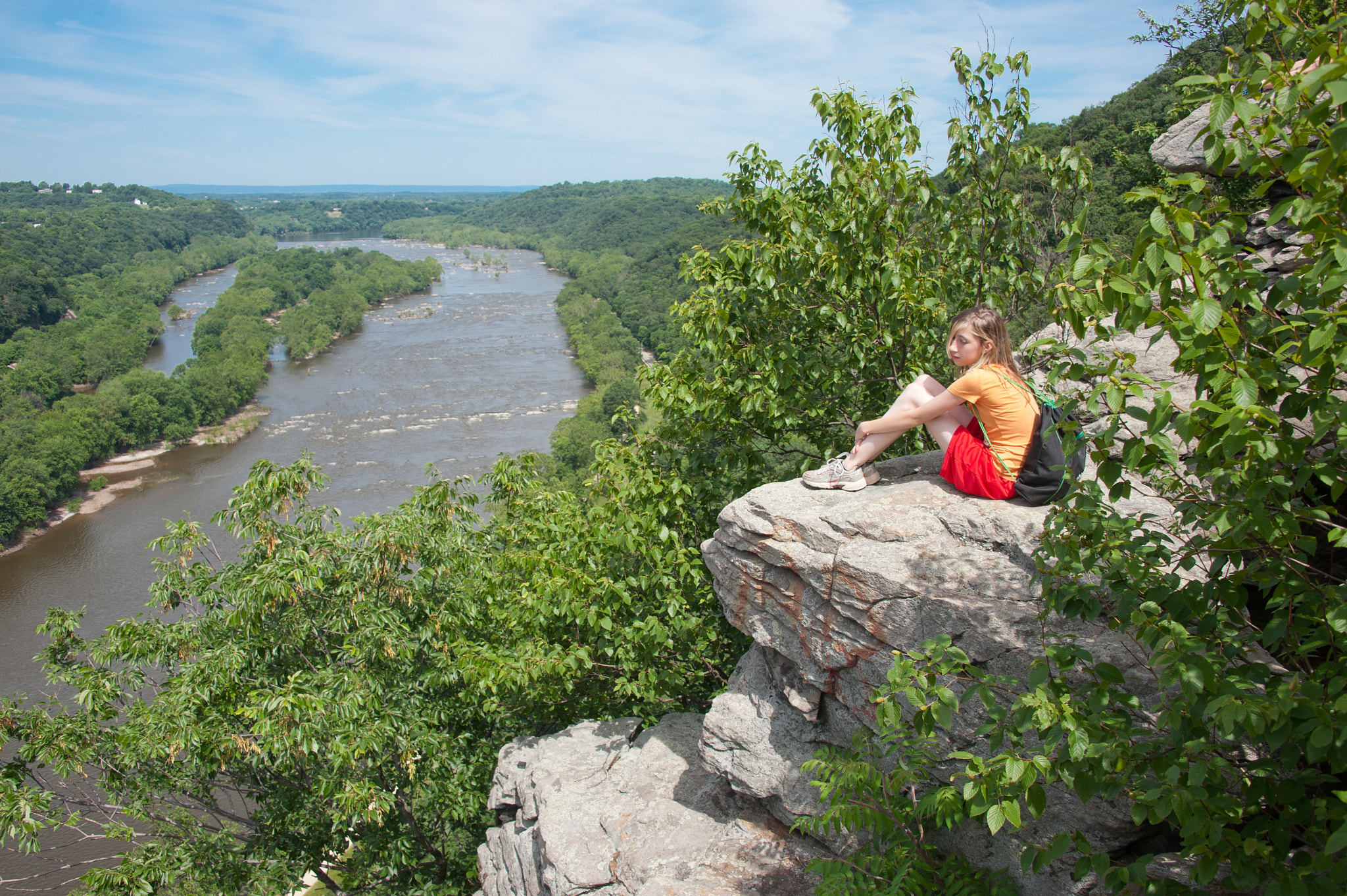 Nikon D700 sample photo. Girl sitting on a rock overlooking potomic river, burkitts, md photography