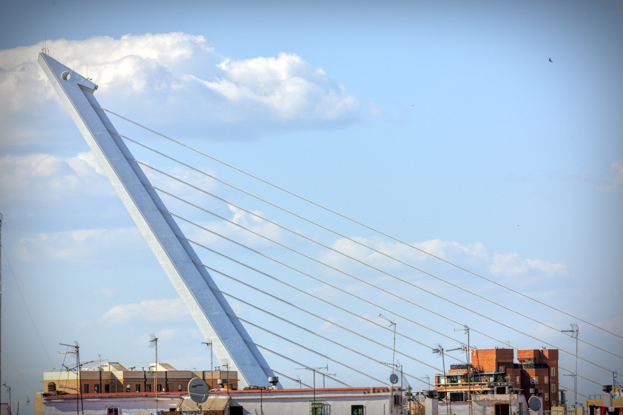 Canon EF 300mm F2.8L IS USM sample photo. View of the pylon of alamillo bridge, seville, spain. the alamillo bridge is a structure in... photography