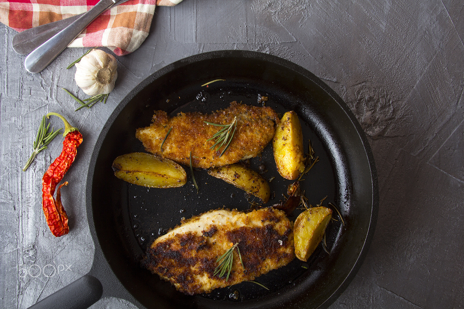Canon EF 28-135mm F3.5-5.6 IS USM sample photo. Fried potatoes grilled chicken fillet rosemary spice pepper sal photography