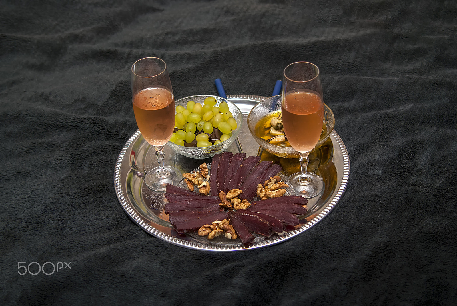 Nikon D80 sample photo. Fruits dish and champagne glasses photography