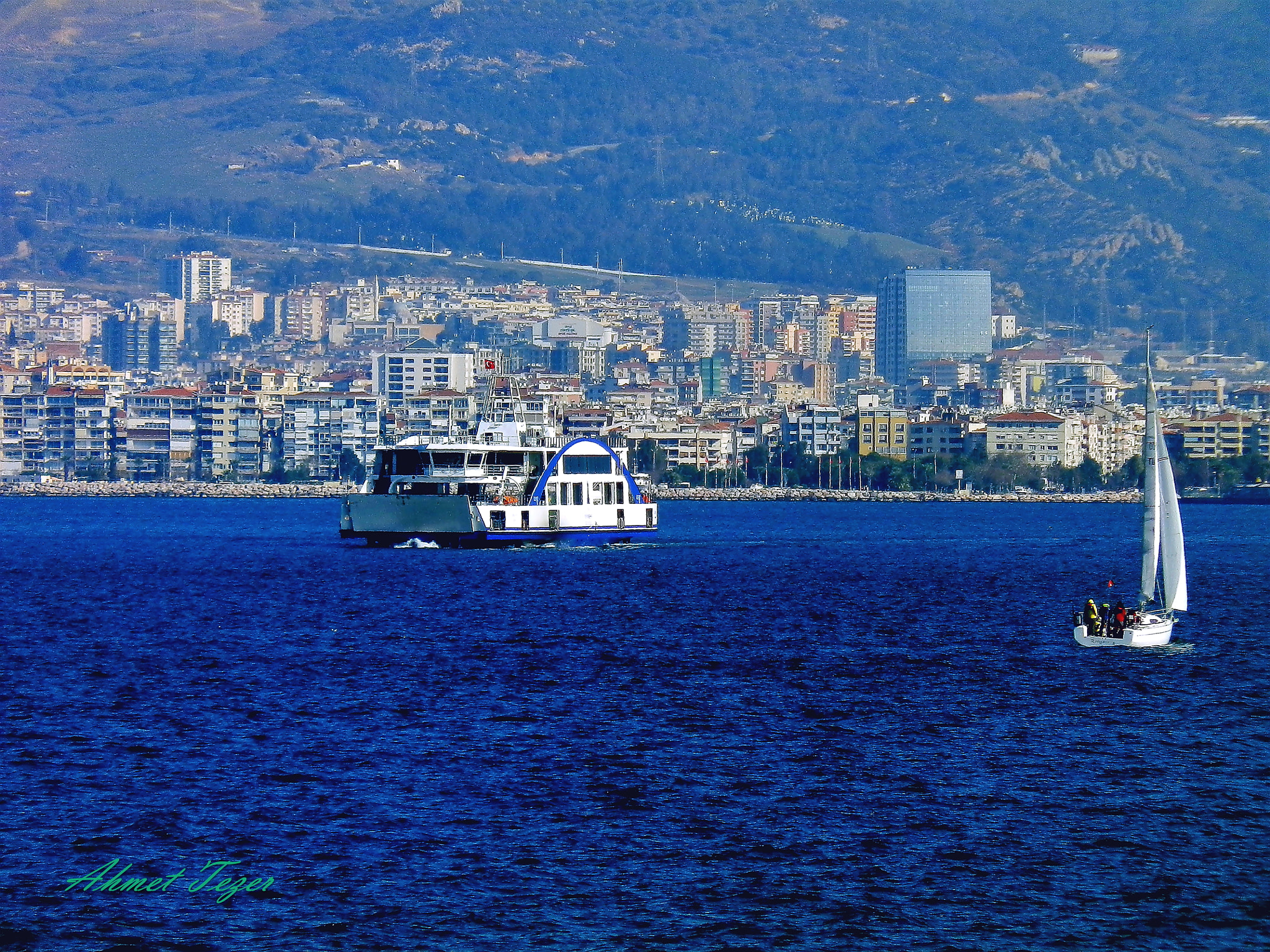 Olympus SZ-10 sample photo. Ferry and yacht photography