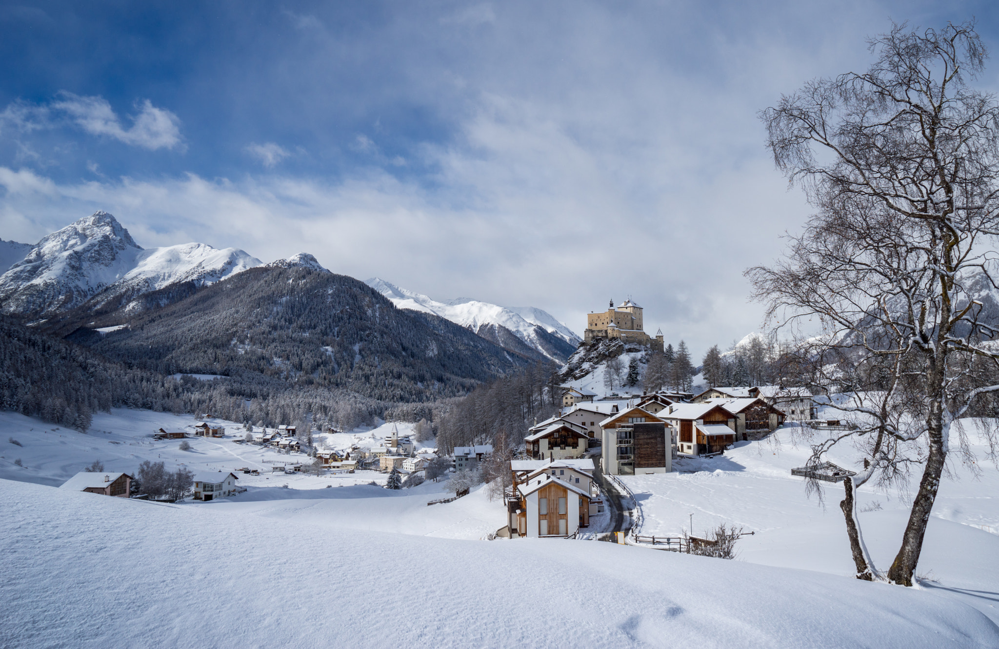 Sony a7R + Sony Vario Tessar T* FE 24-70mm F4 ZA OSS sample photo. Sparsels mit dem schloss tarasp im hintergrund photography