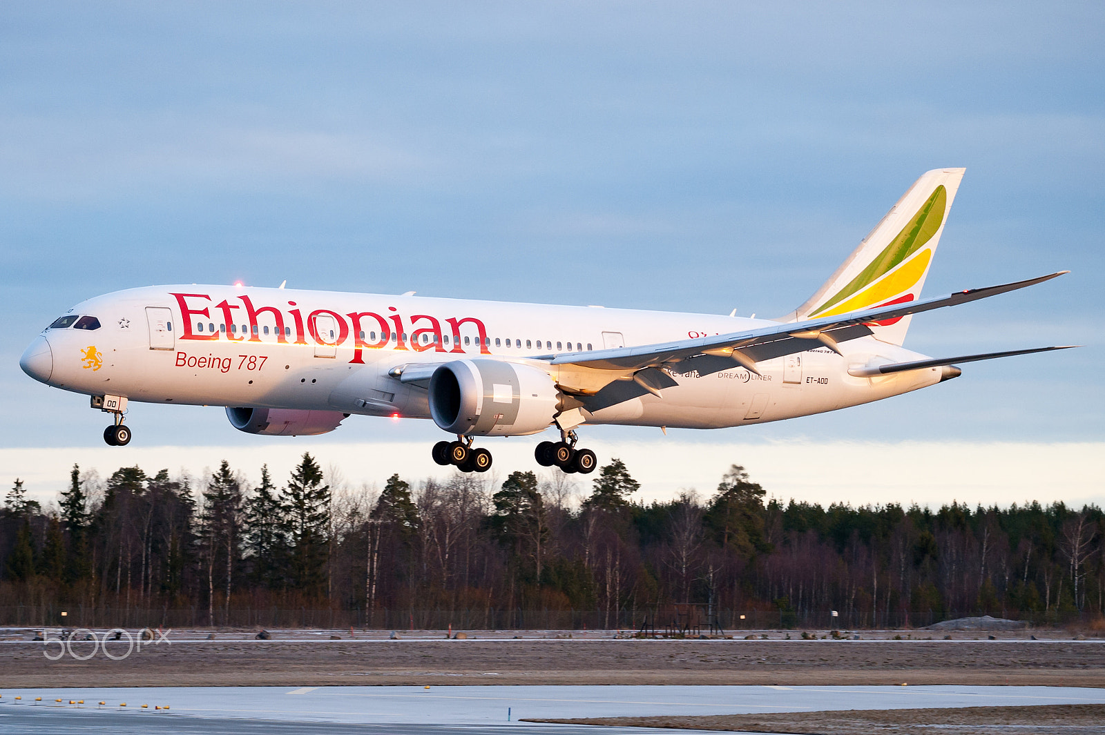 Nikon AF-S Nikkor 70-200mm F4G ED VR sample photo. Ethiopian boeing 787 dreamliner landing photography