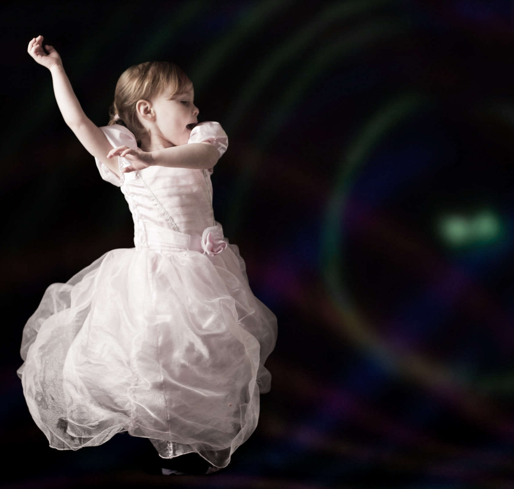 Canon EOS 5D + Canon EF 50mm F1.4 USM sample photo. My daughter dancing to her new disco light bulb photography