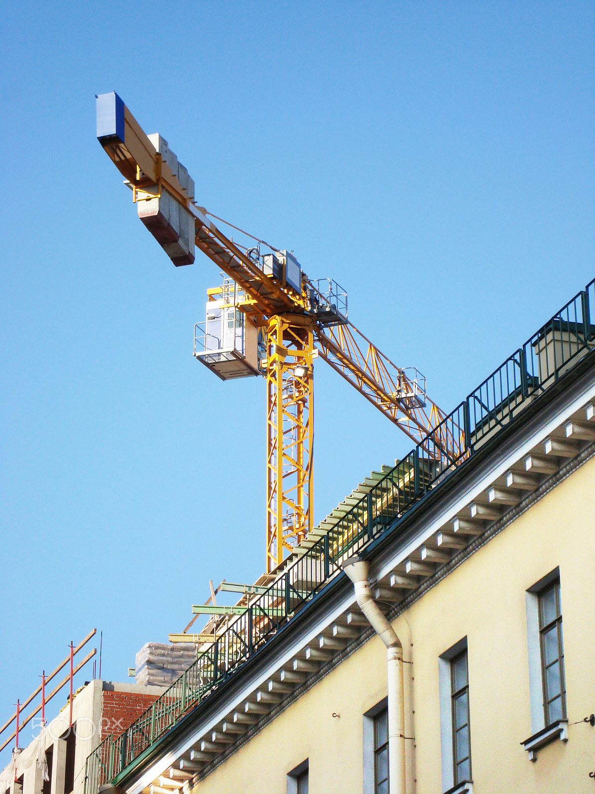 Sony Cyber-shot DSC-W110 sample photo. Construction crane on background of blue sky photography