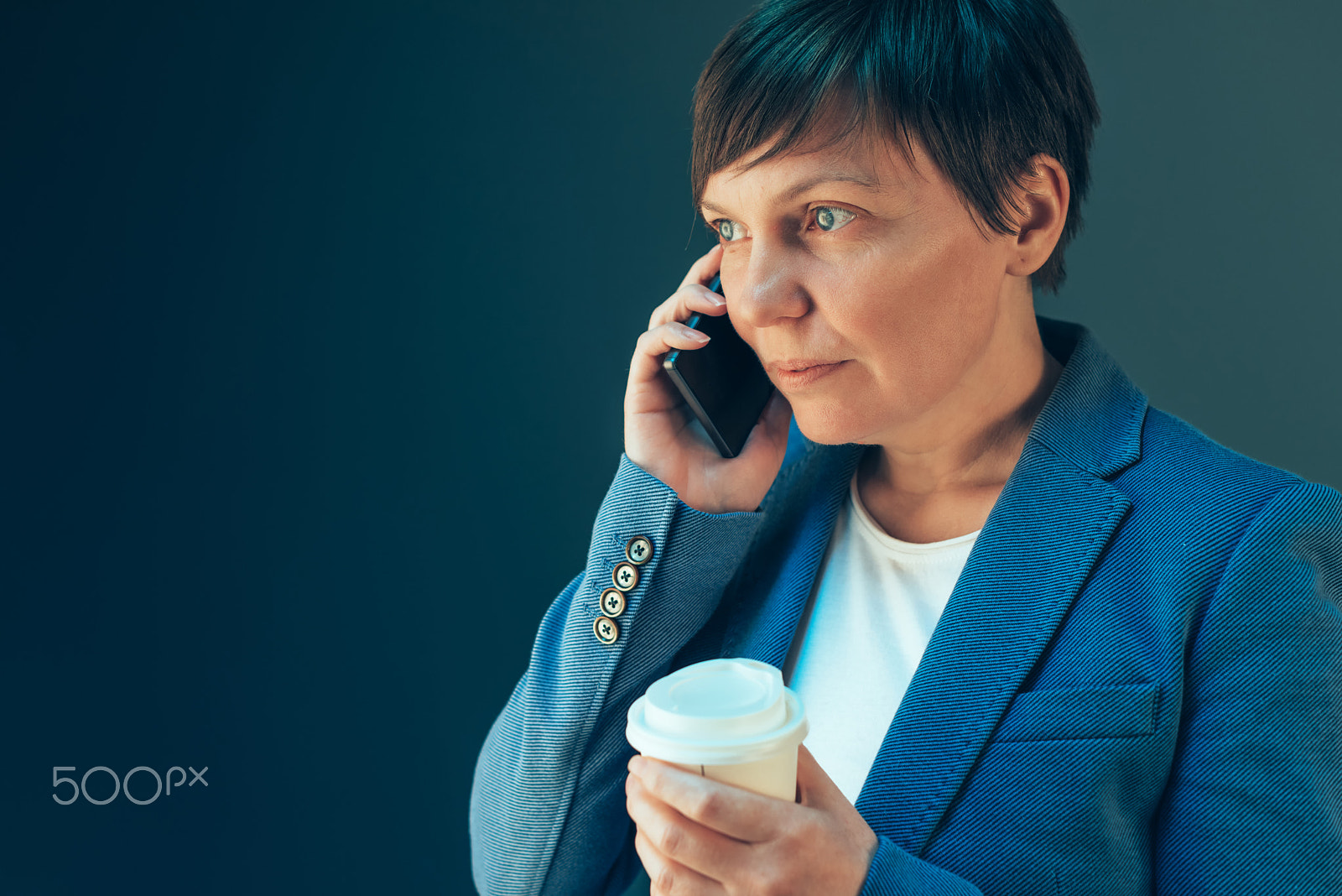 Nikon D810 + Nikon AF-S Nikkor 50mm F1.4G sample photo. Businesswoman drinking coffee to go and talking on mobile photography