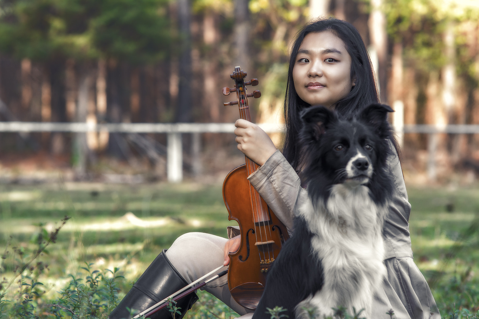 Sigma 70-200mm F2.8 EX DG Macro HSM II sample photo. A girl, a dog and her violin photography