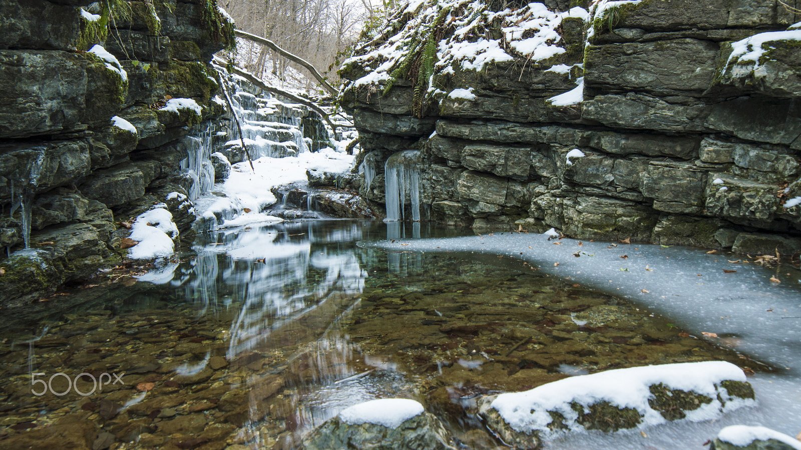 Samyang 14mm F2.8 ED AS IF UMC sample photo. Creek in wintertime photography