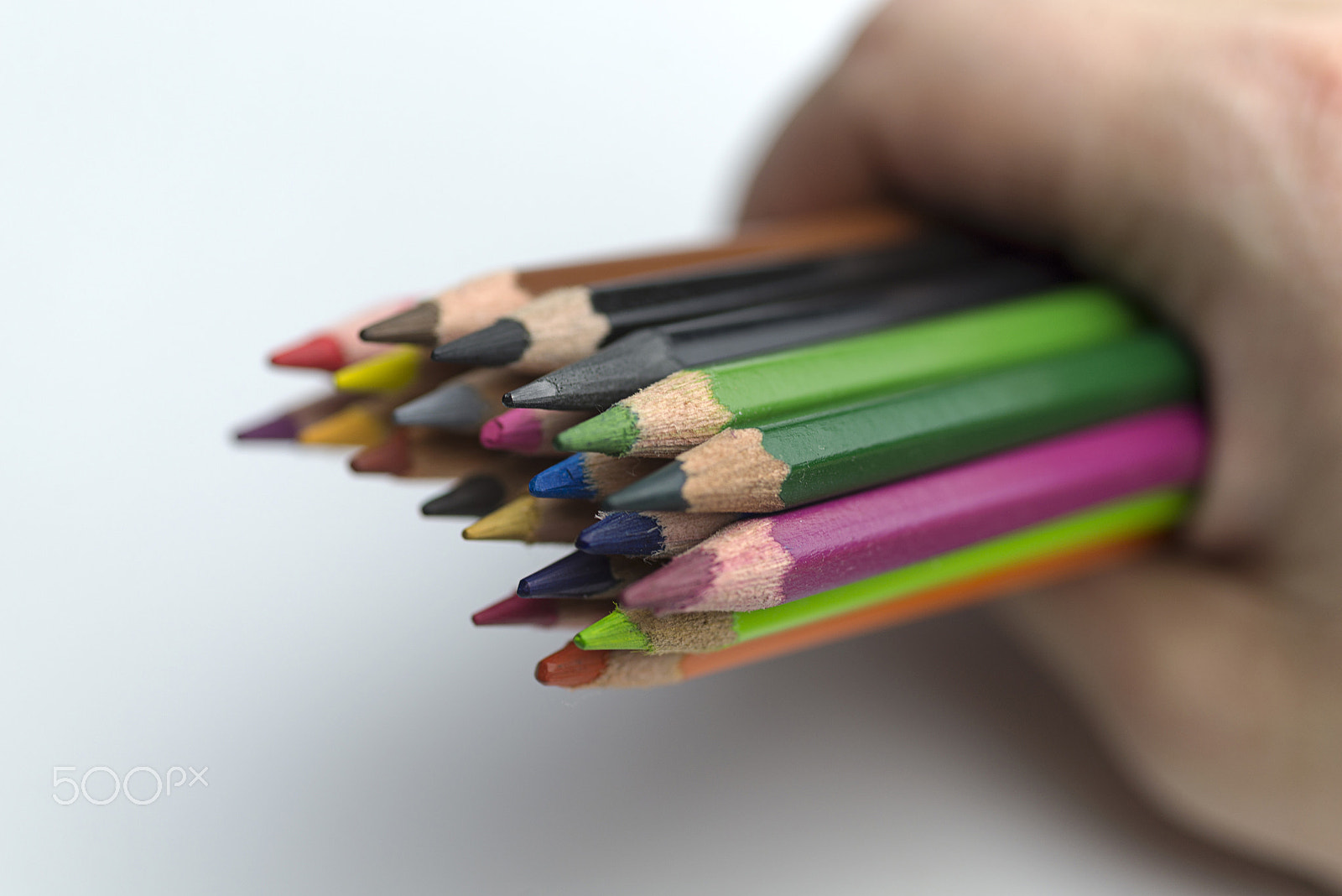 Nikon D600 + Nikon AF Micro-Nikkor 60mm F2.8D sample photo. Hand holding colored pencils. photography