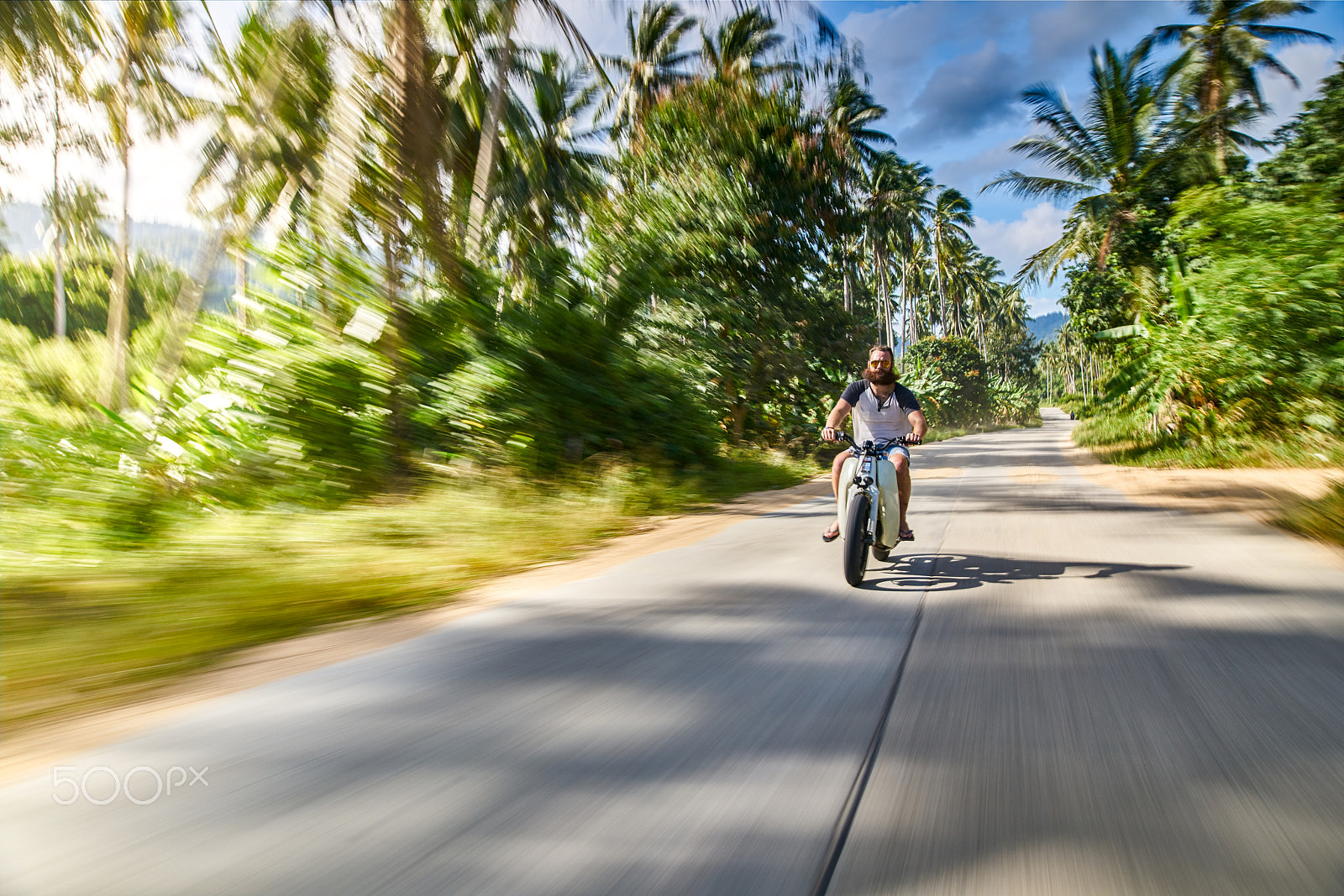 Metabones 24/1.4 sample photo. Driving vintage motorbike fast through country side in thailand photography