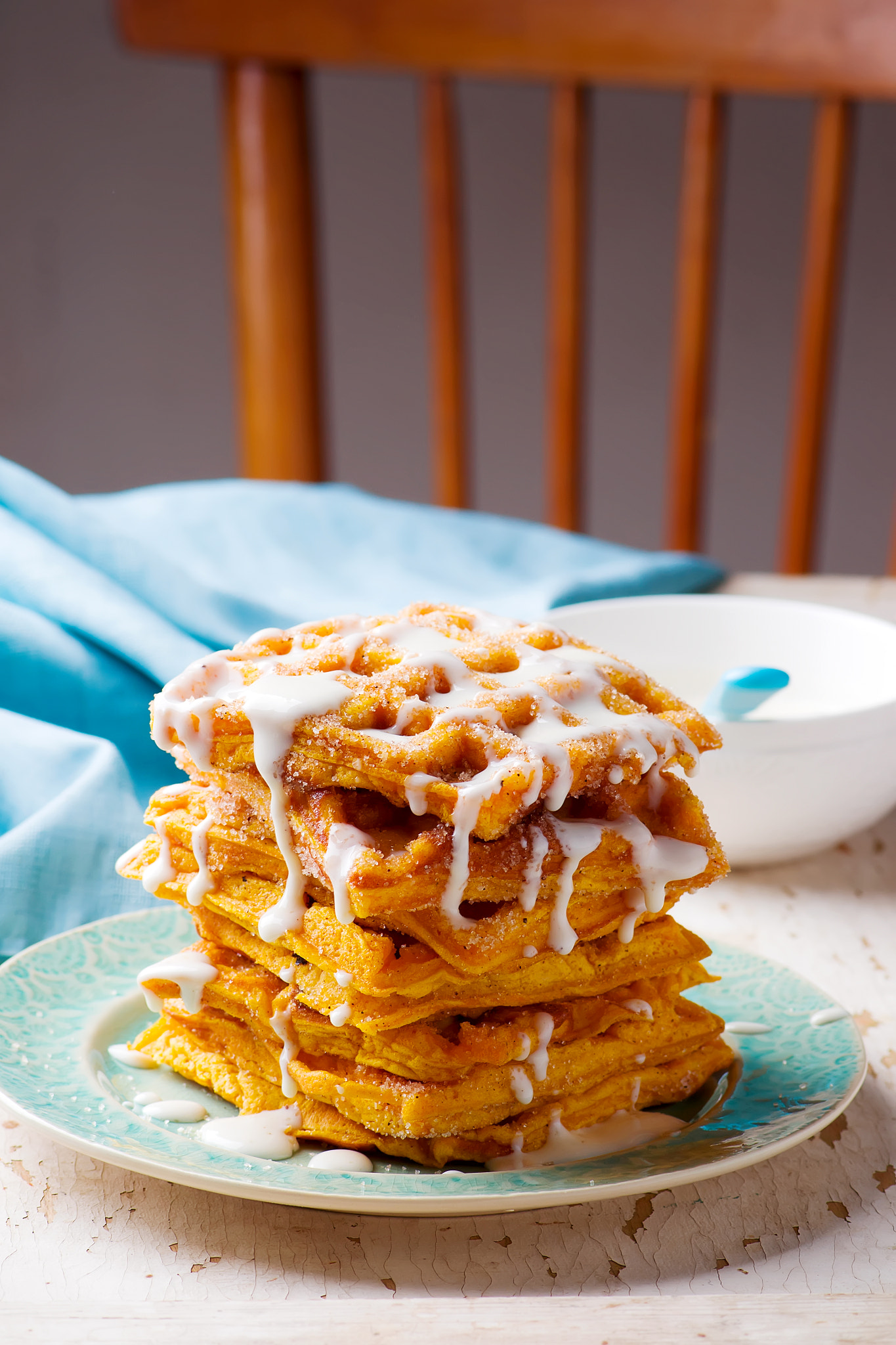 Nikon AF-S Micro-Nikkor 105mm F2.8G IF-ED VR sample photo. Pumpkin waffles with cream cheese glaze photography