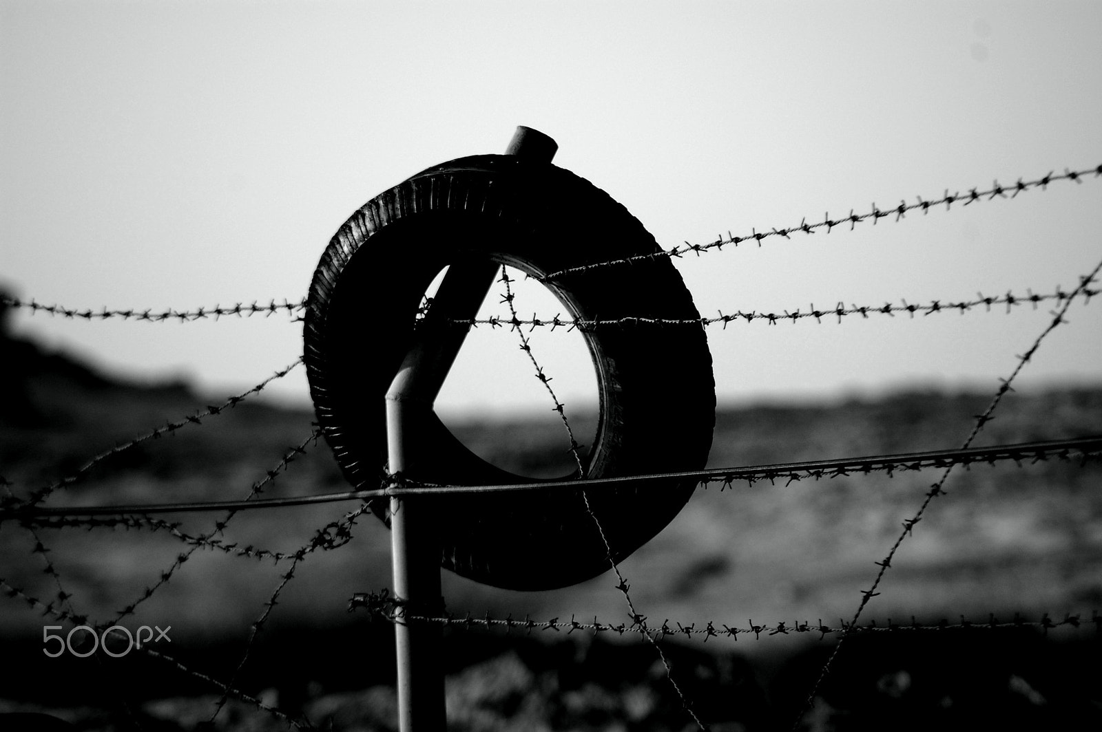 Nikon AF Nikkor 70-300mm F4-5.6G sample photo. Tyre on fence photography