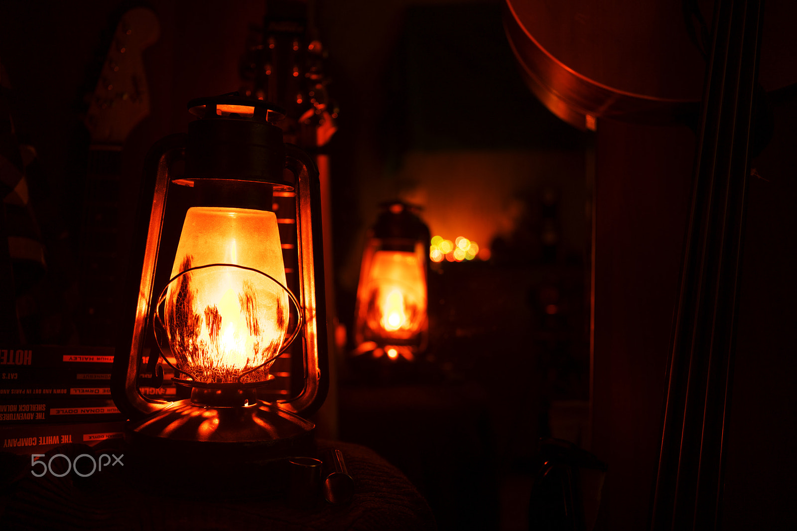 Sony a7 II + Sony Sonnar T* FE 35mm F2.8 ZA sample photo. Kerosene lamp, guitars & books. photography