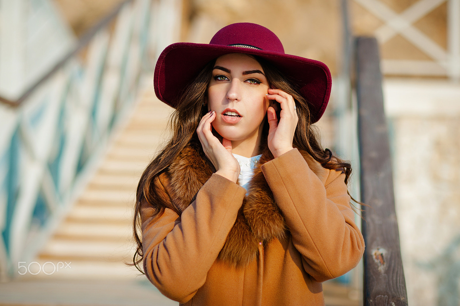 Nikon D700 + Nikon AF Nikkor 85mm F1.8D sample photo. Portrait of the beautiful fashionable girl in a hat outdoor on sunny spring day. photography
