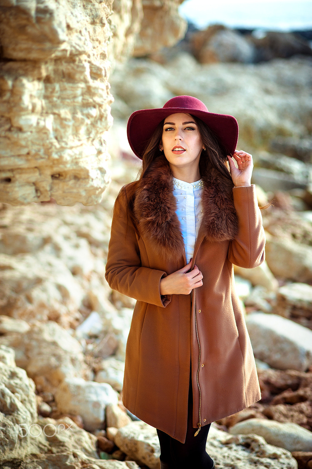 Nikon D700 + Nikon AF Nikkor 85mm F1.8D sample photo. Portrait of the beautiful fashionable girl in a hat outdoor on sunny spring day. photography