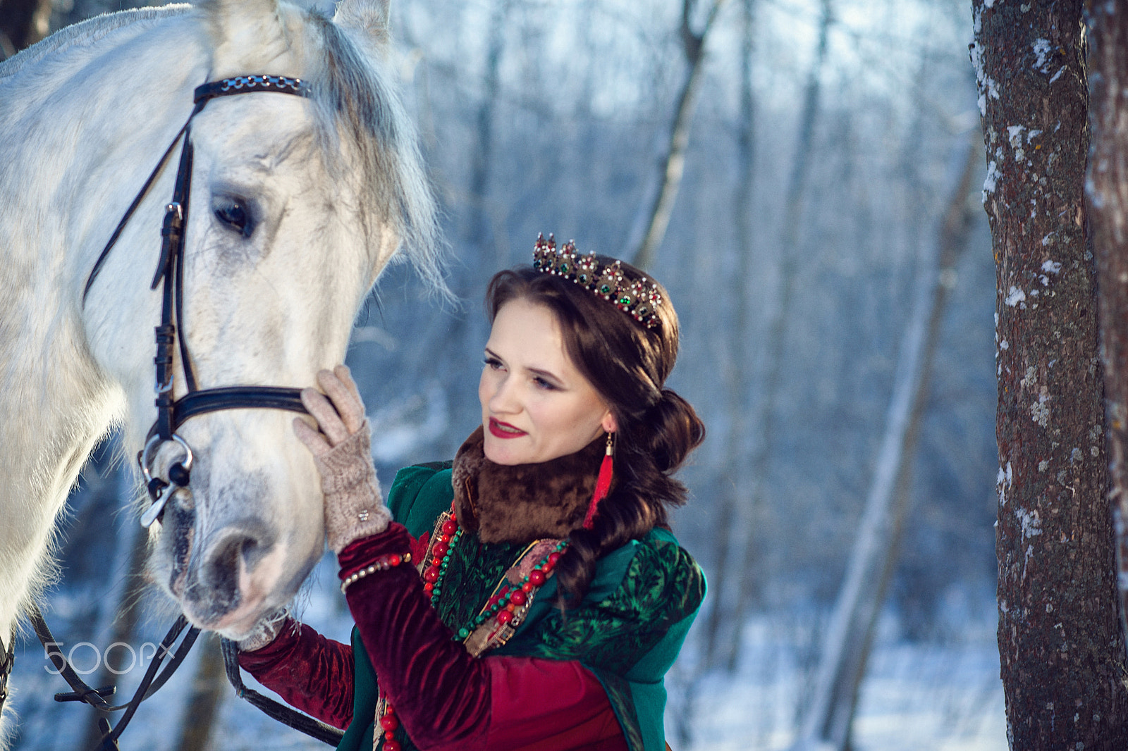 Canon EF 85mm F1.2 sample photo. Girl standing next to a white horse photography