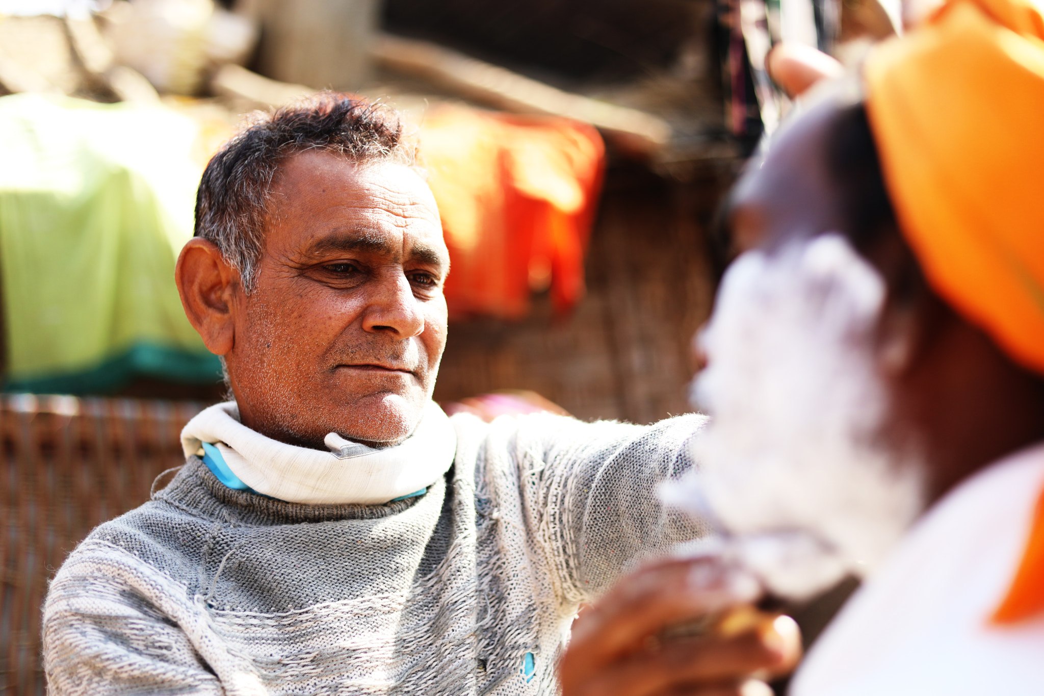 Canon EF 50mm F1.8 STM sample photo. Moring shaving in village photography