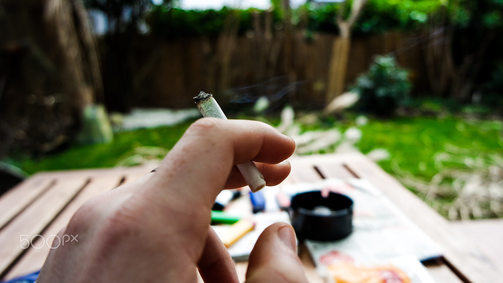 Samsung NX 16-50mm F3.5-5.6 Power Zoom ED OIS sample photo. Hand with cigarette in garden photography