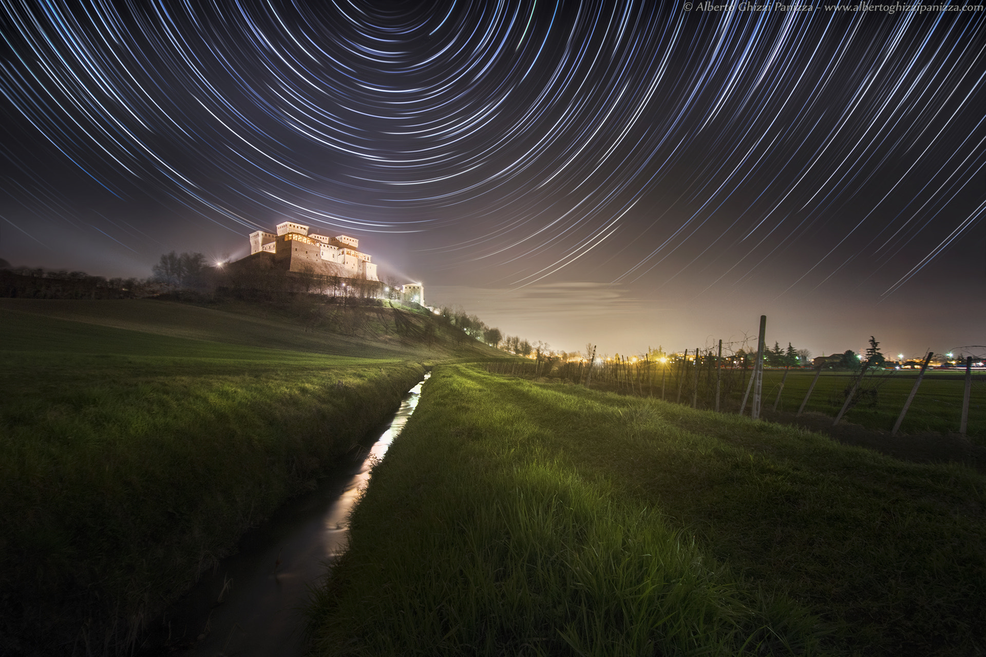 Nikon D500 sample photo. Startrail at torrechiara castle photography