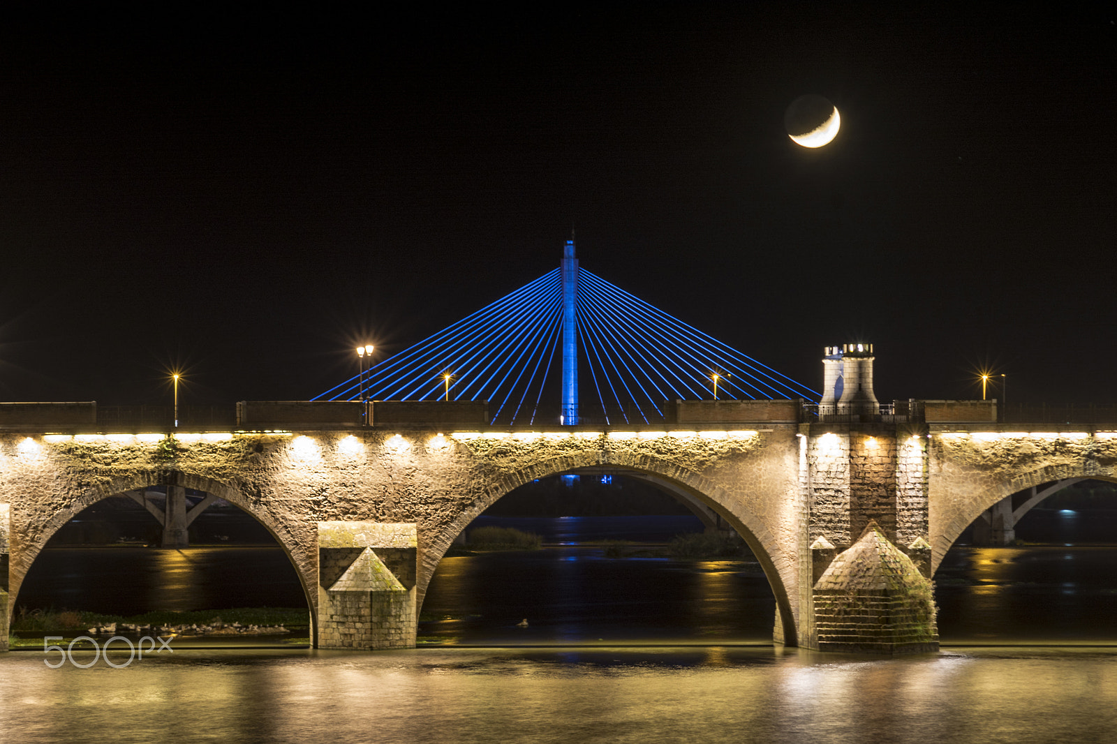 AF Nikkor 70-210mm f/4-5.6 sample photo. Bridges and moon photography