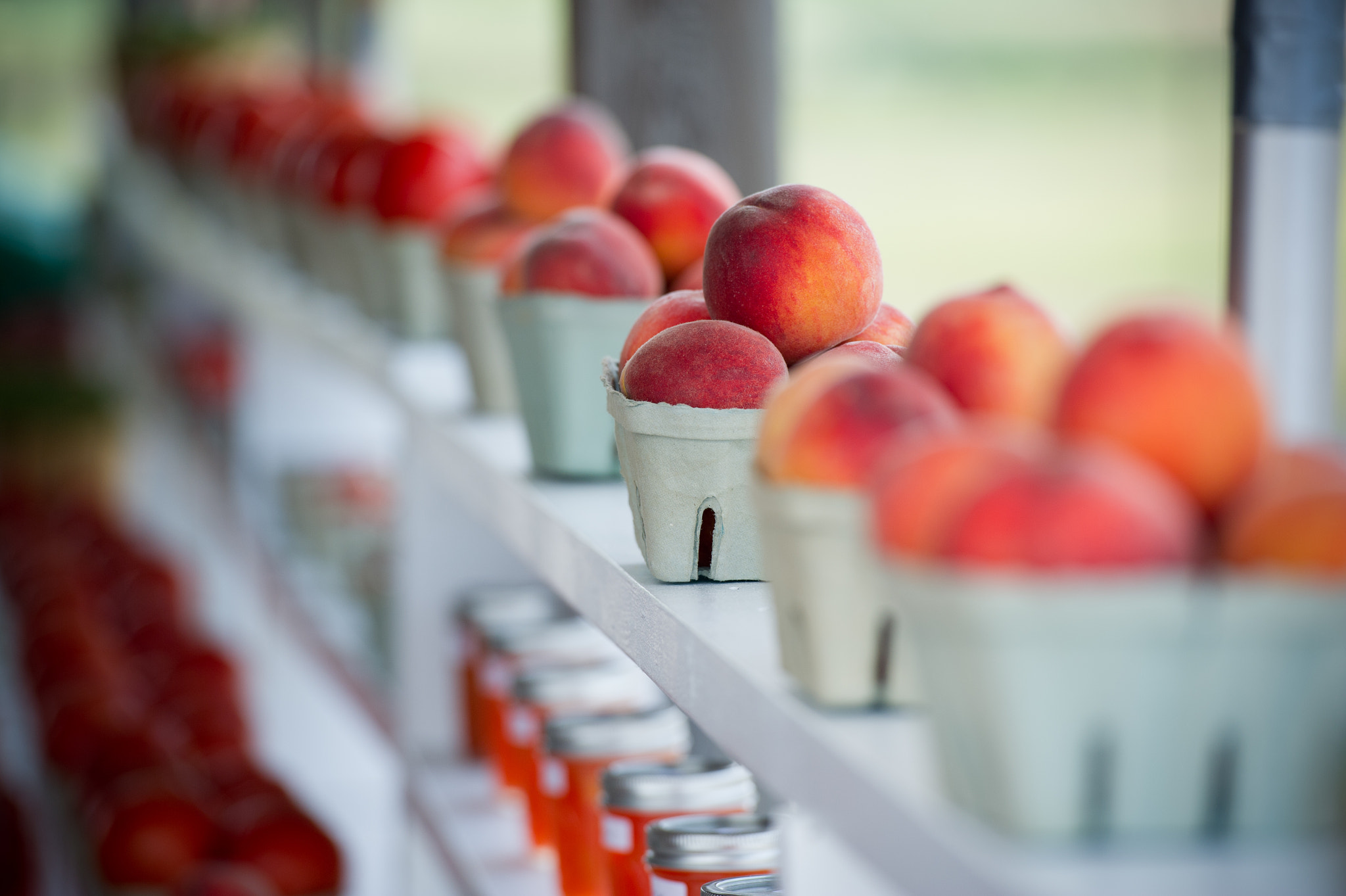 Nikon D3S sample photo. Cartons of peaches at farm stand photography