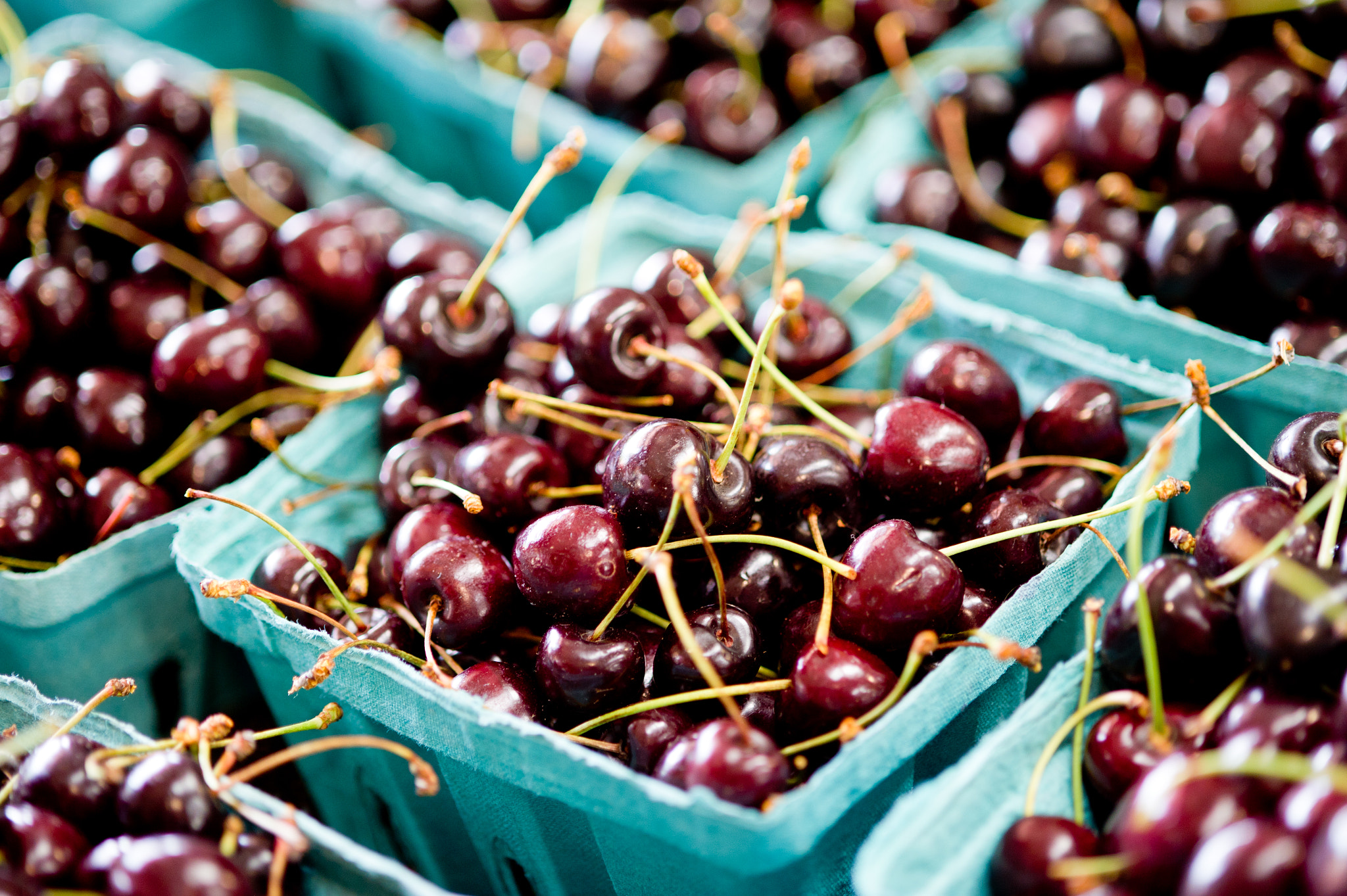Nikon D3S sample photo. Cartons of cherries at farmer's market photography