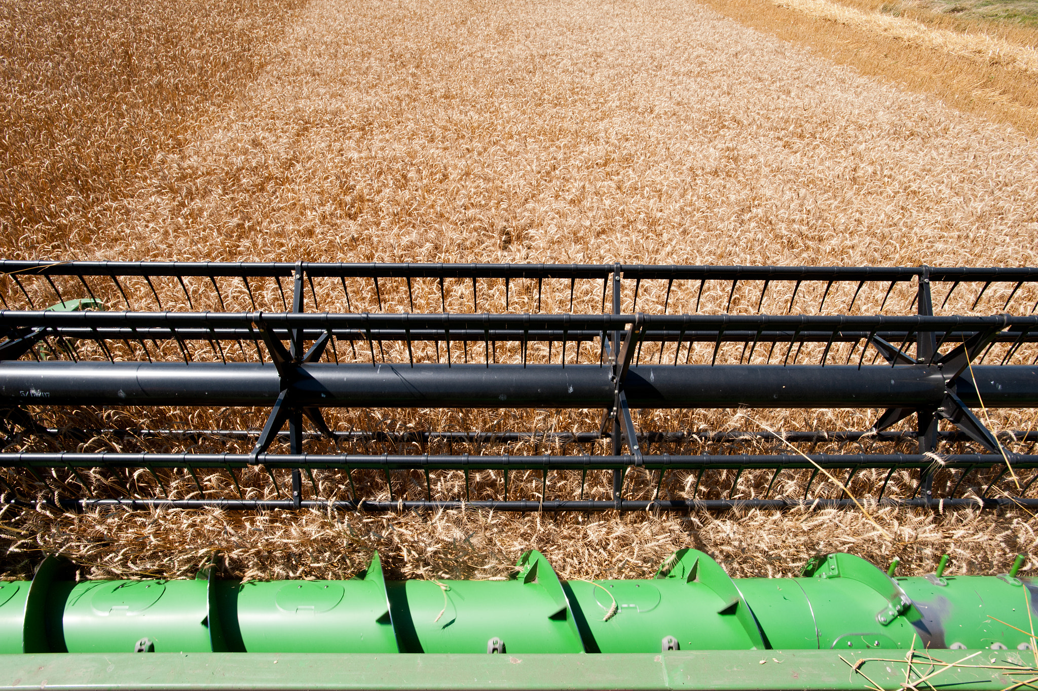 Nikon AF-S Nikkor 17-35mm F2.8D ED-IF sample photo. Combine harvesting grain photography