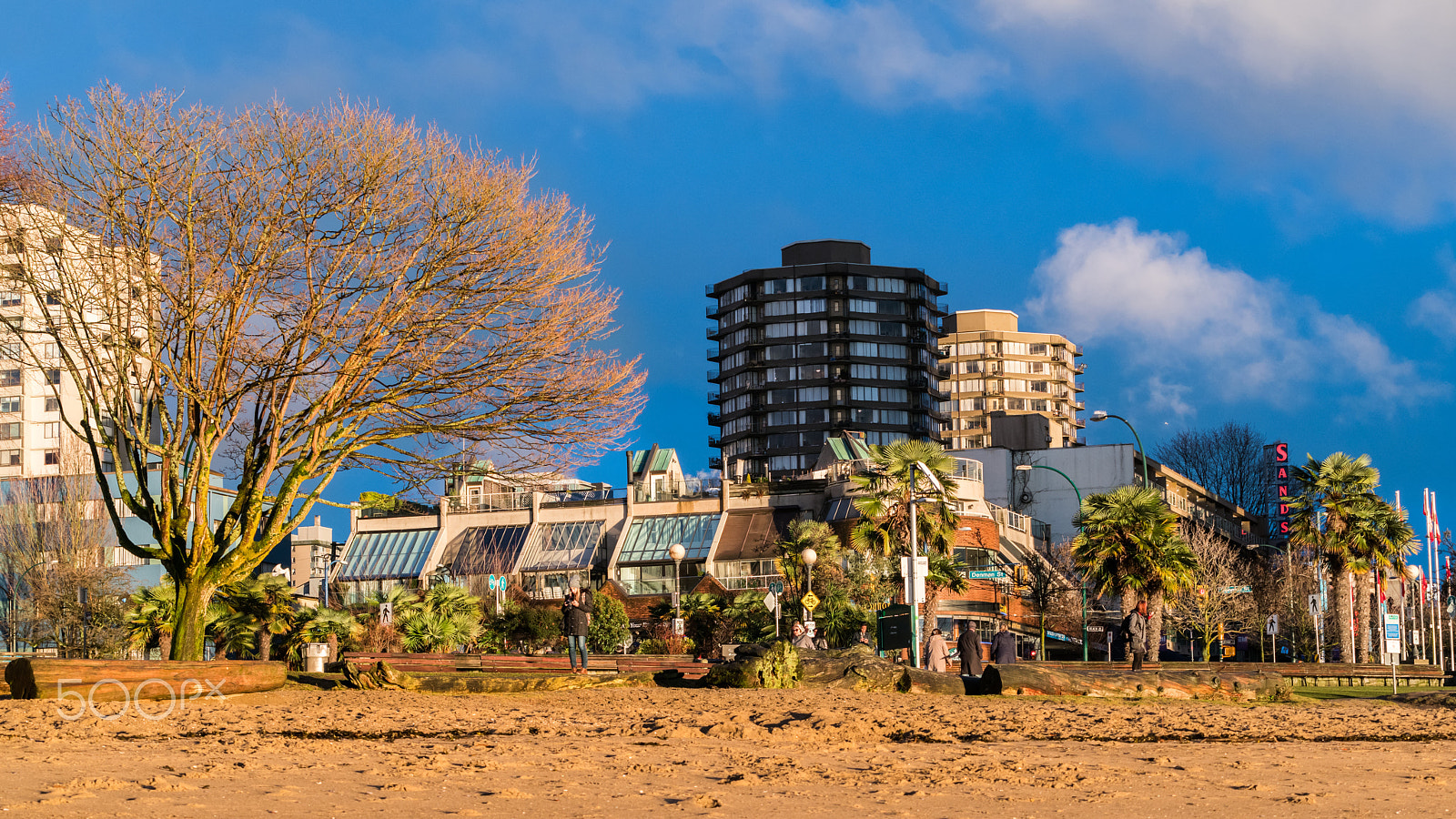 Sony a7R II + Sony FE 70-200mm F4 G OSS sample photo. English bay beach in sunset with blue clouds photography
