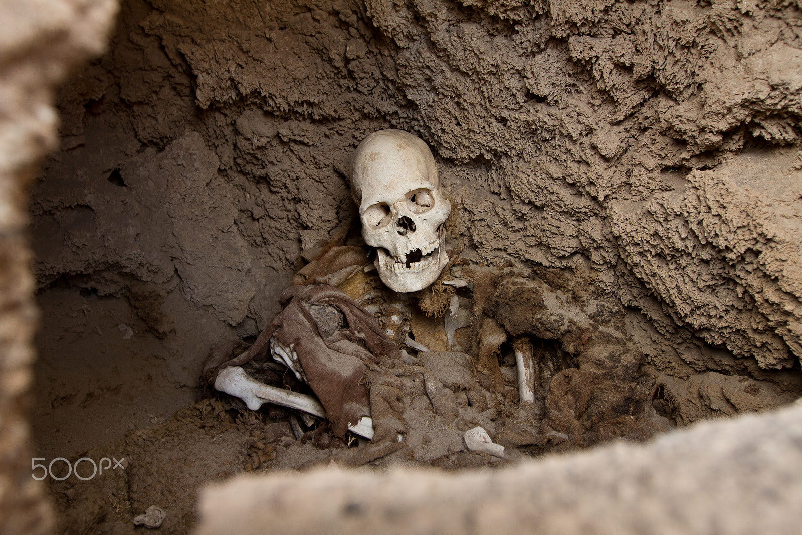 Canon EF 16-35mm F2.8L II USM sample photo. Exposed human skeleton and skull in a burial mound photography