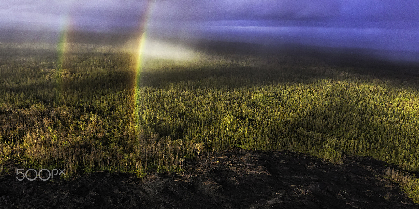 Canon EOS-1D Mark IV sample photo. Double rainbows over lava field photography