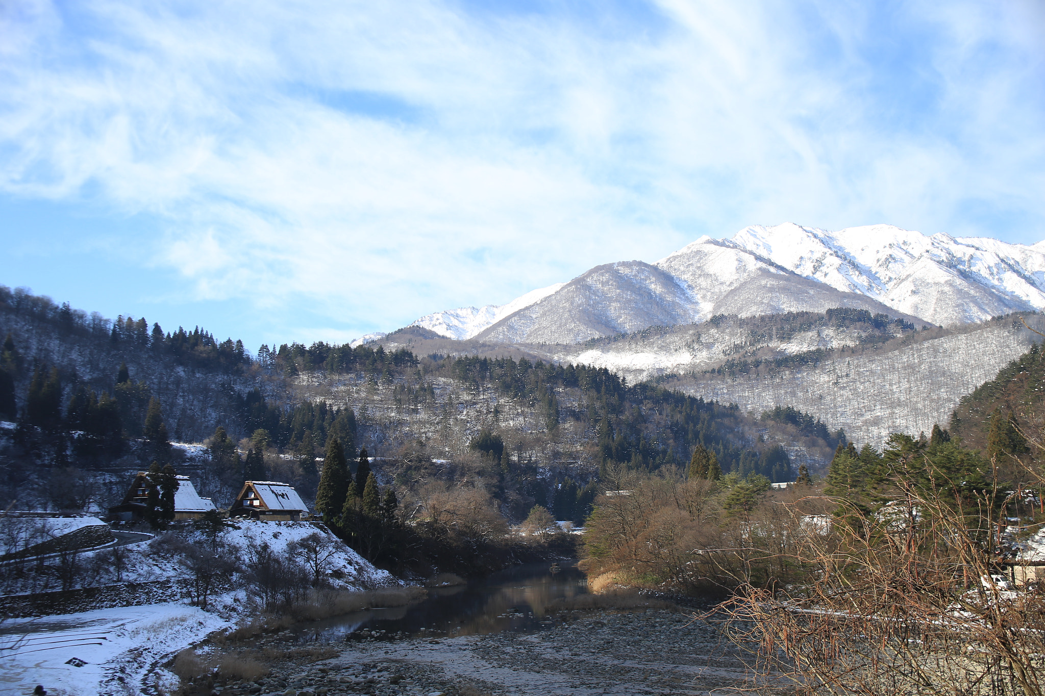 Canon EF 28-105mm f/3.5-4.5 USM sample photo. Farm houses in the mountain shadow photography