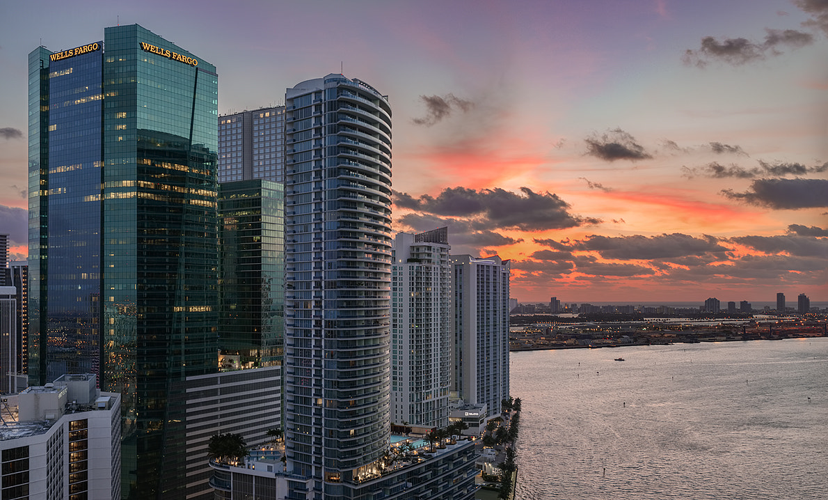 Nikon D800E + Sigma 35mm F1.4 DG HSM Art sample photo. Miami skyline sunrise photography