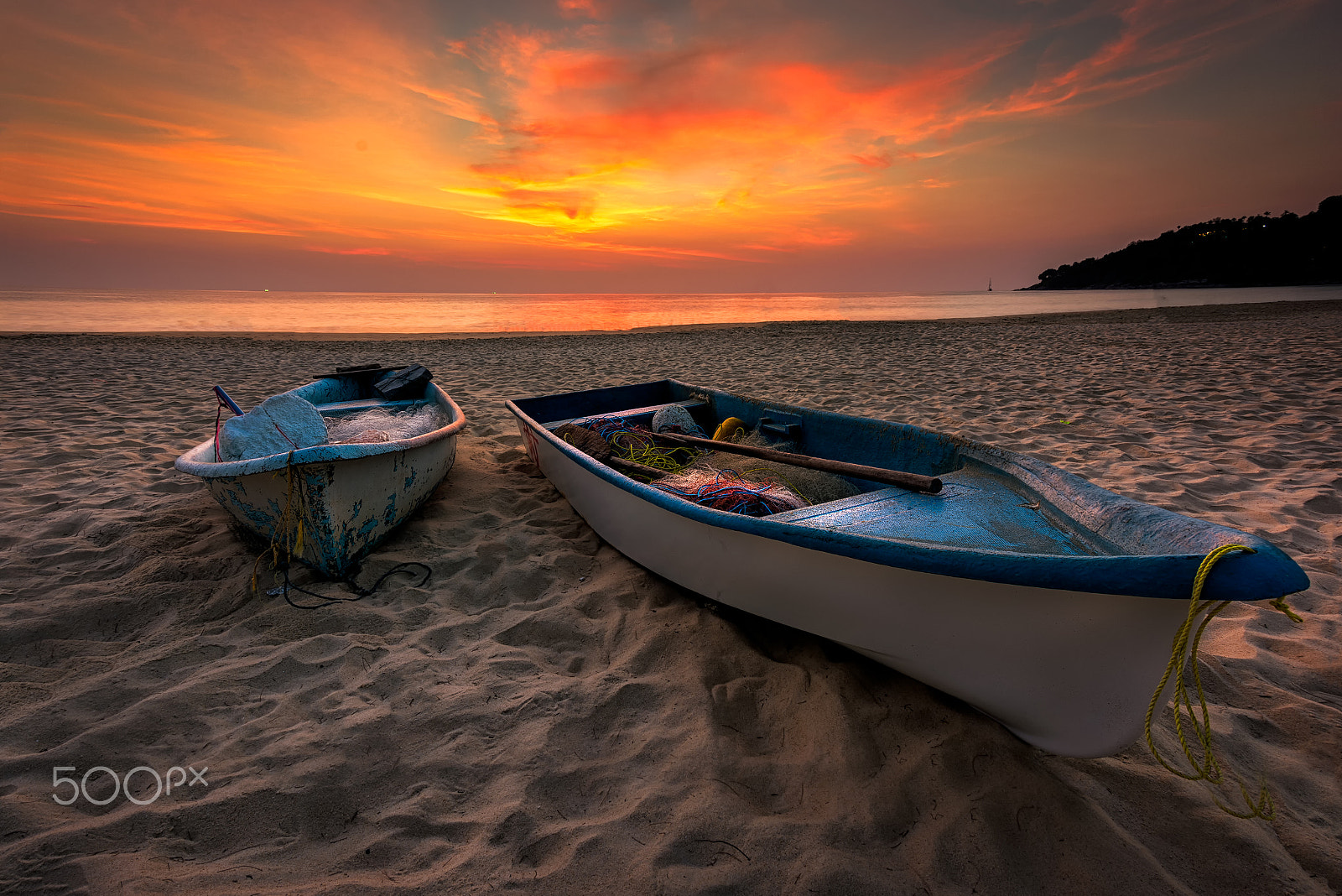 Nikon D5200 sample photo. Two fishing boat with colorful sunset at karon beach , phuket th photography