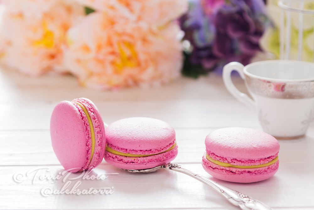 Canon EOS 650D (EOS Rebel T4i / EOS Kiss X6i) + Canon EF 24-105mm F4L IS USM sample photo. Pink raspberry macaroons photography