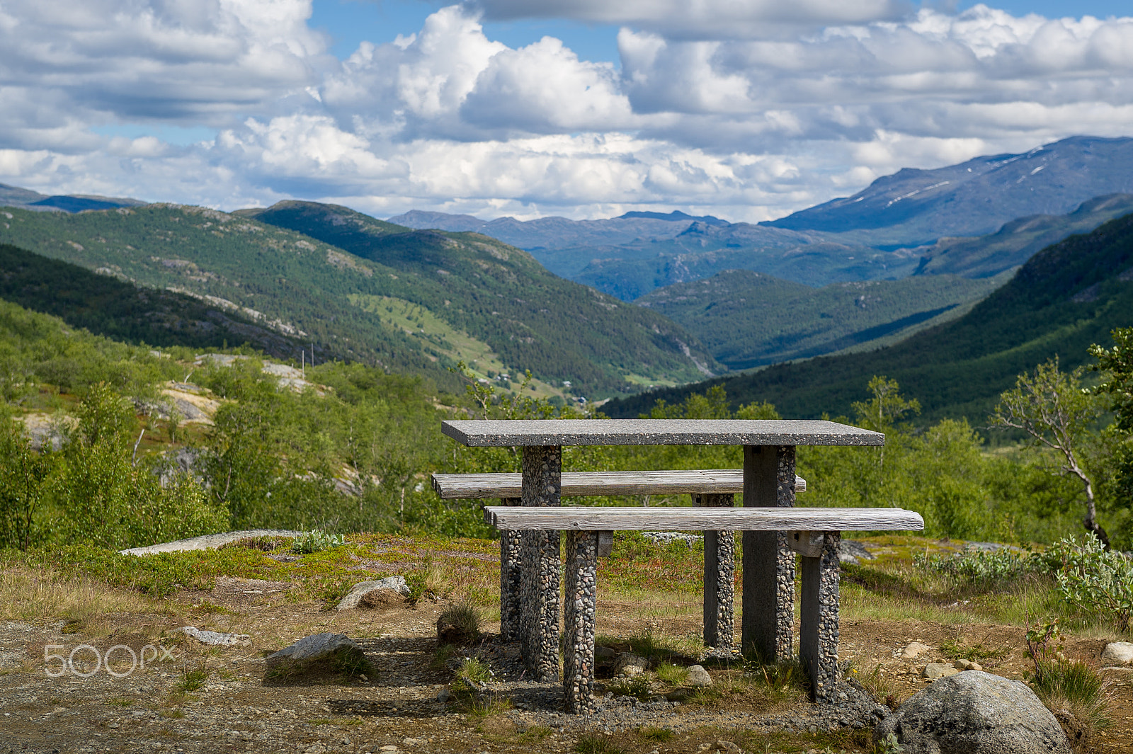 Nikon D3S sample photo. Table and bench at mountain viewpoint, norway. photography