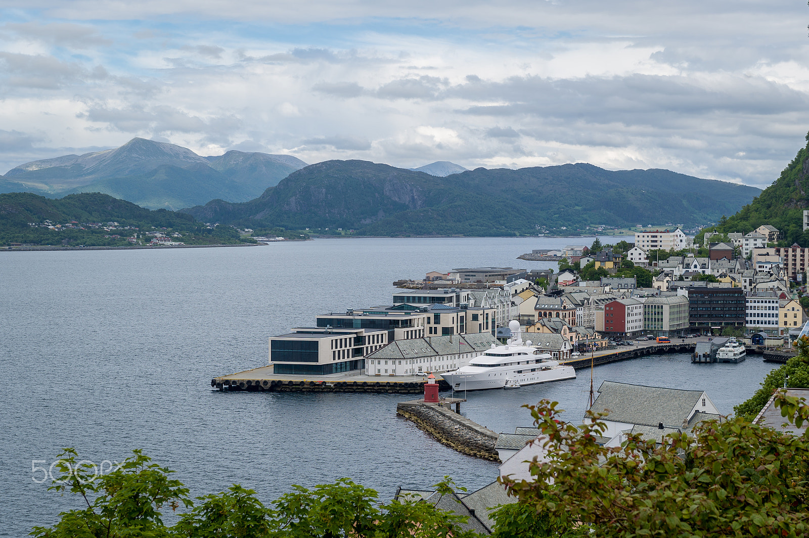Nikon D3S sample photo. Alesund harbor aerial view. norway. photography